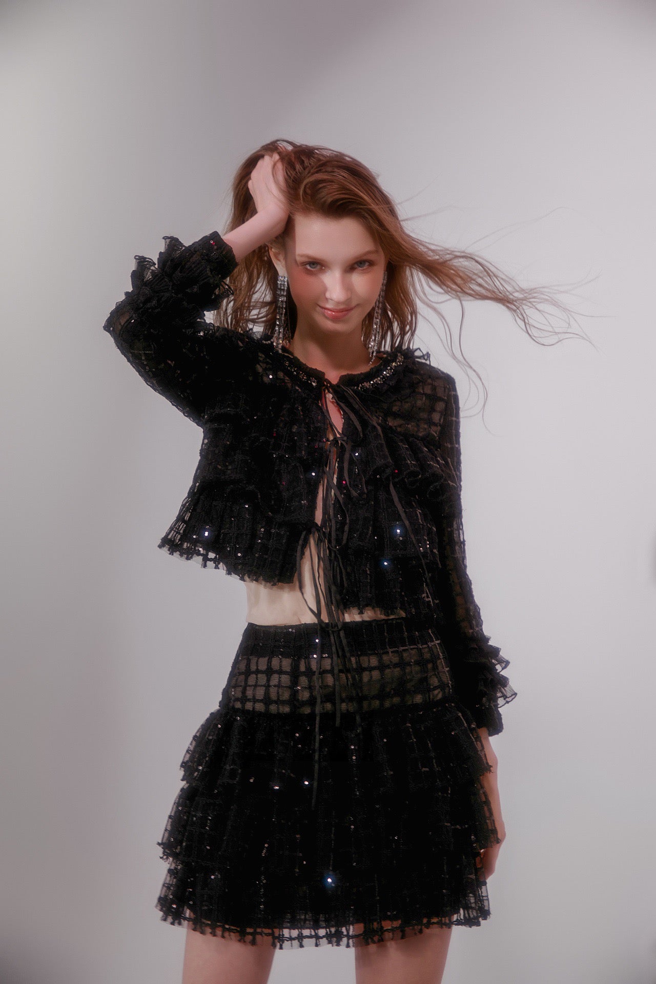 Wardrobes by chen Black sequin lace and diamond set (separate)