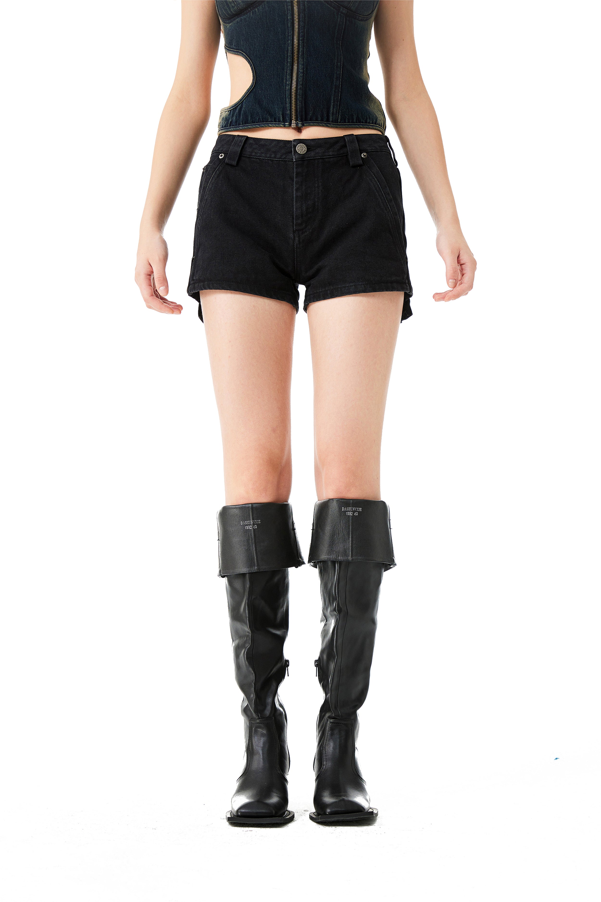 YJ1NGZYZJ BLACK DENIM SHORTS