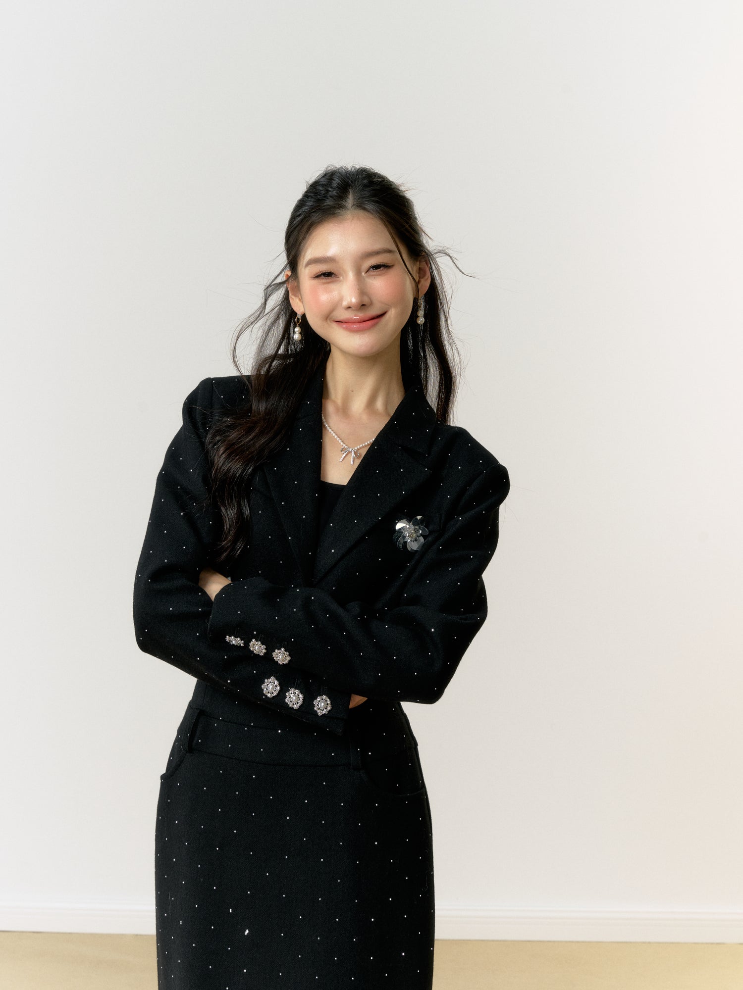Lafreedom Diamante Black Set(Jacket or Midi Skirt)