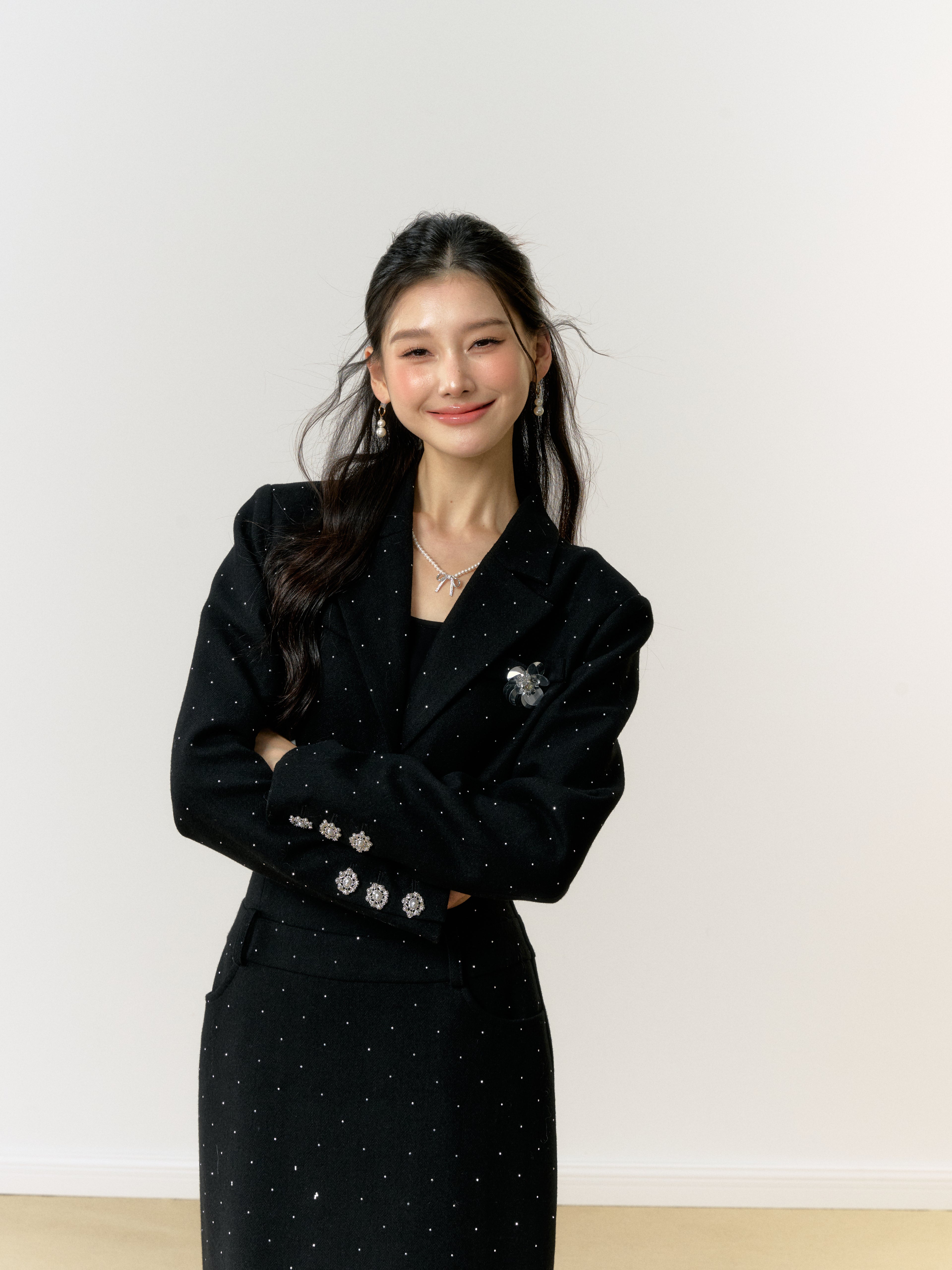 Lafreedom Diamante Black Set(Jacket or Midi Skirt)
