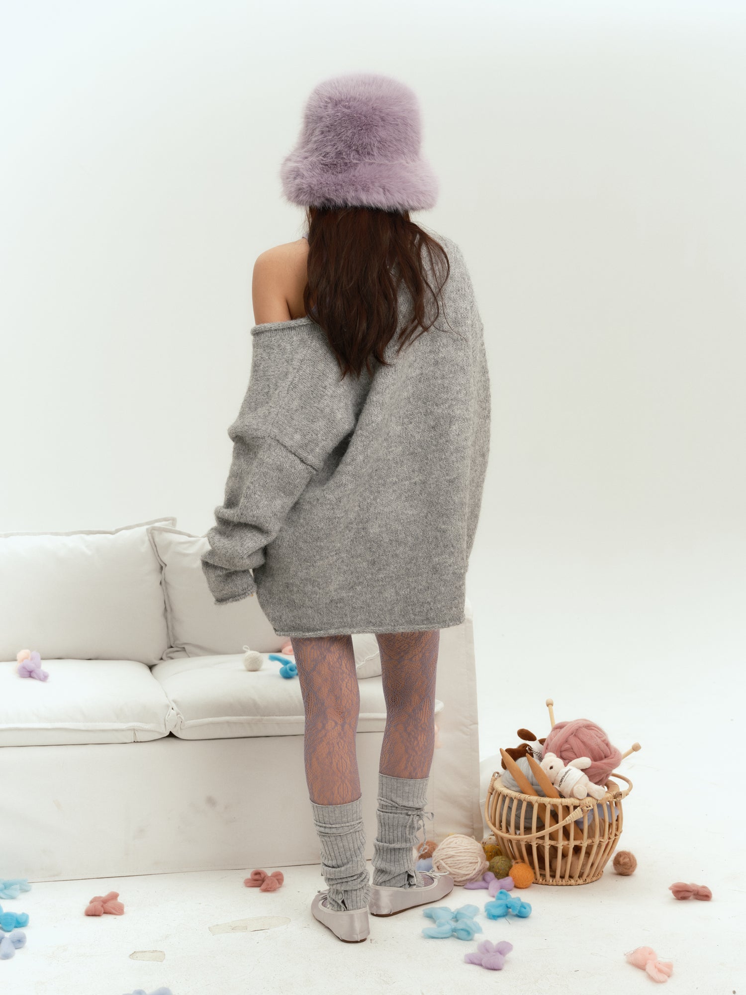 f1os Grey V-neck Oversize Sweater
