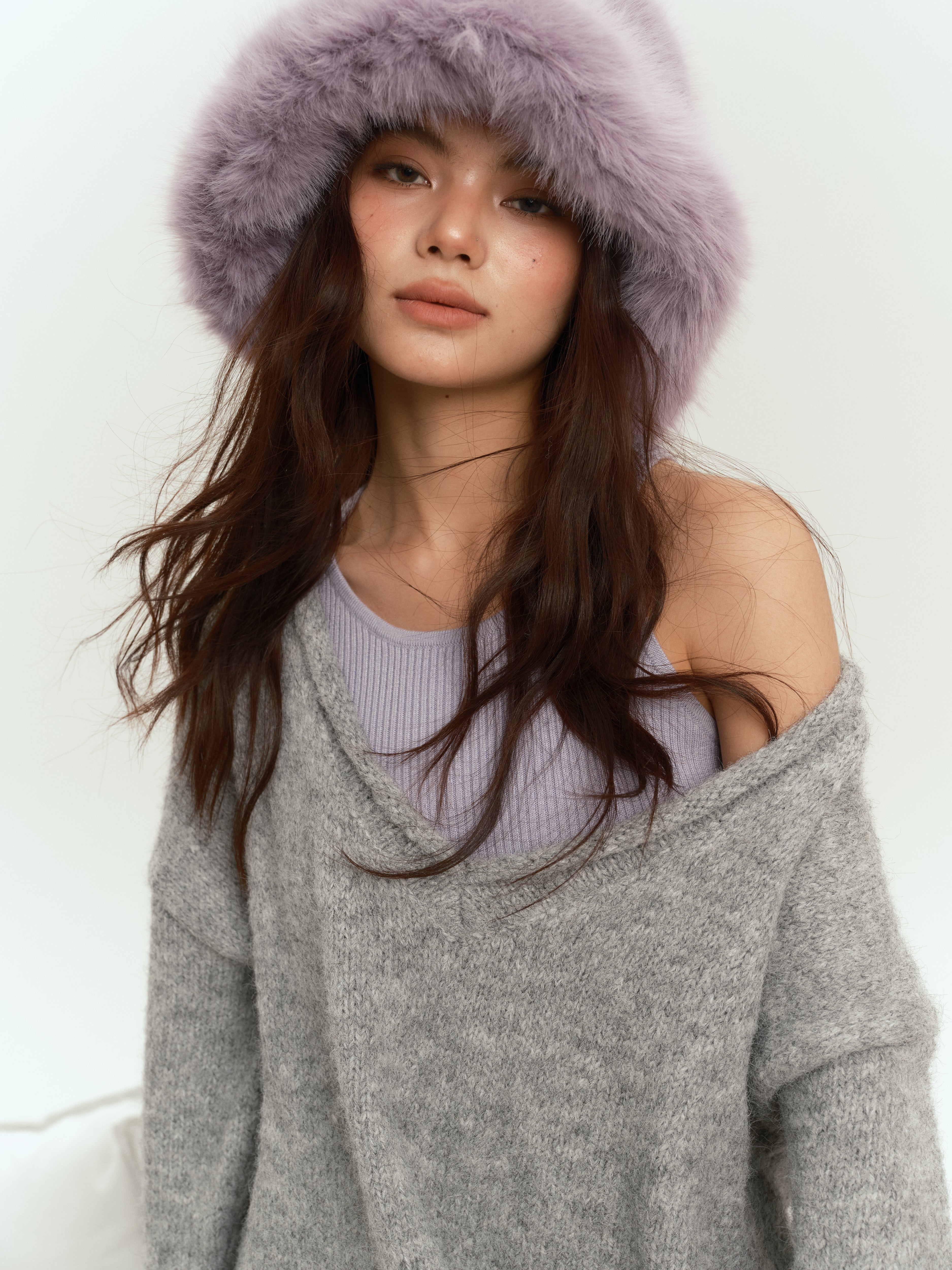 f1os Grey V-neck Oversize Sweater