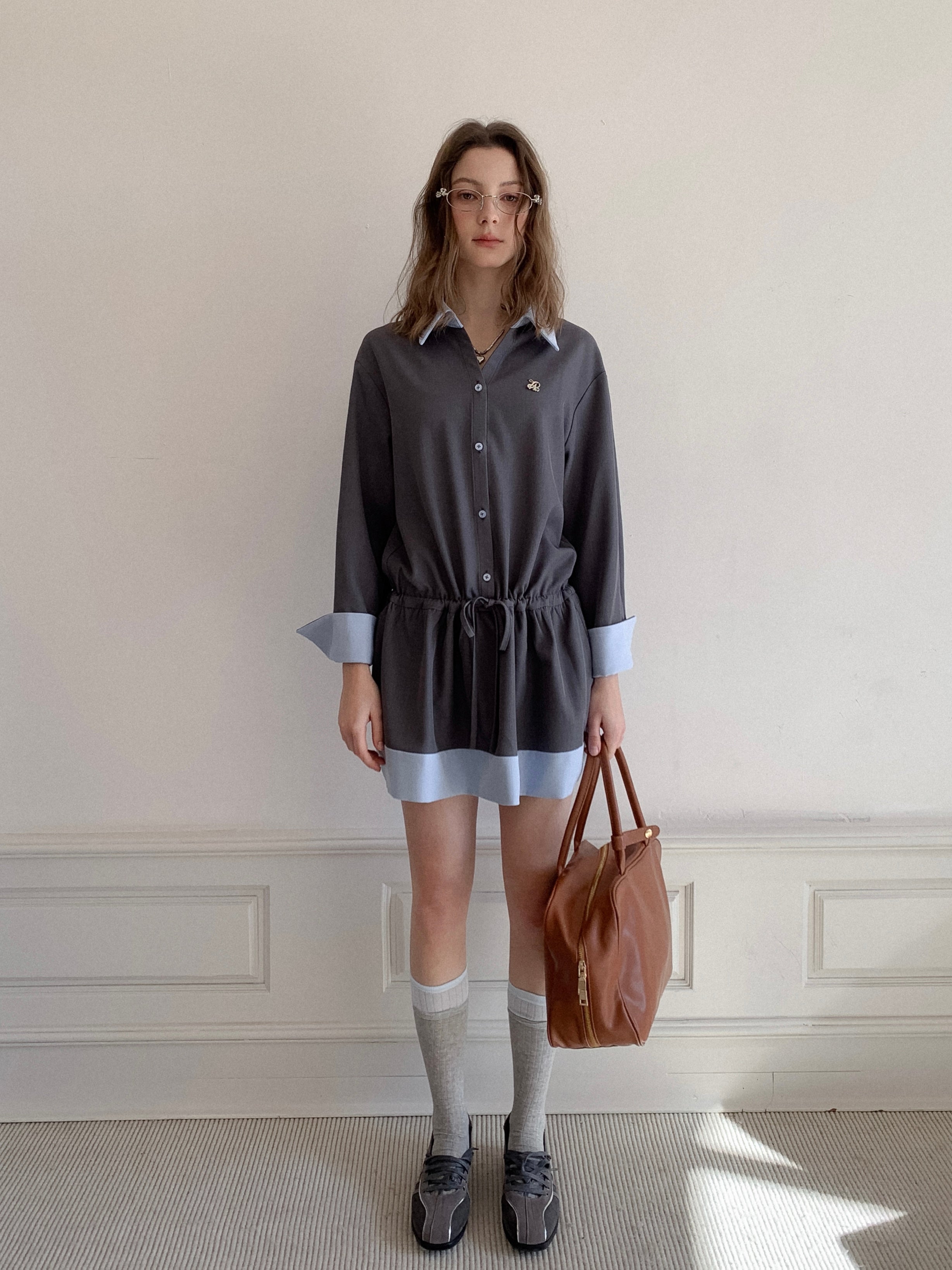 Lafreedom LAC350117 Color blocking patchwork shirt dress