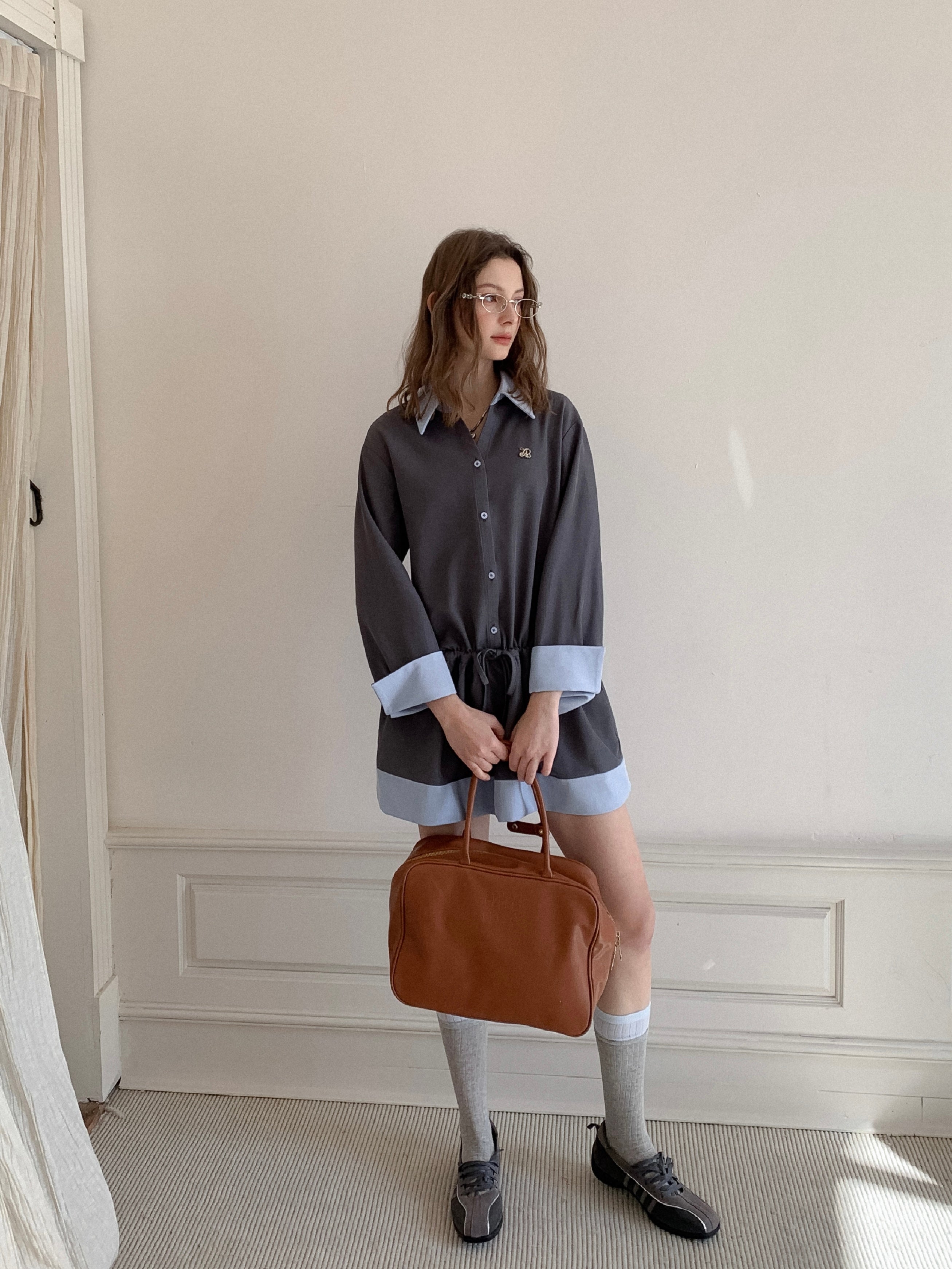 Lafreedom LAC350117 Color blocking patchwork shirt dress