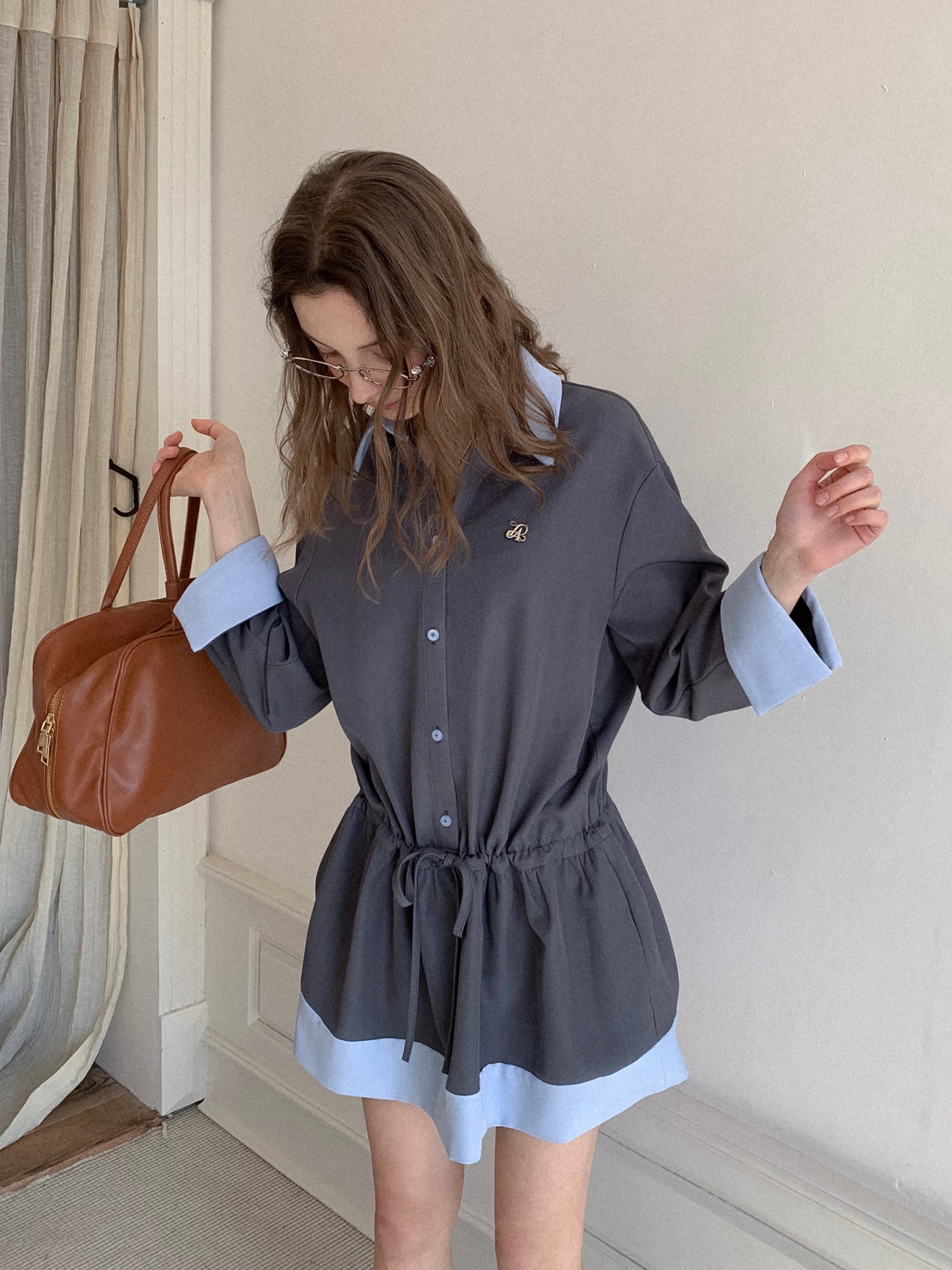 Lafreedom LAC350117 Color blocking patchwork shirt dress