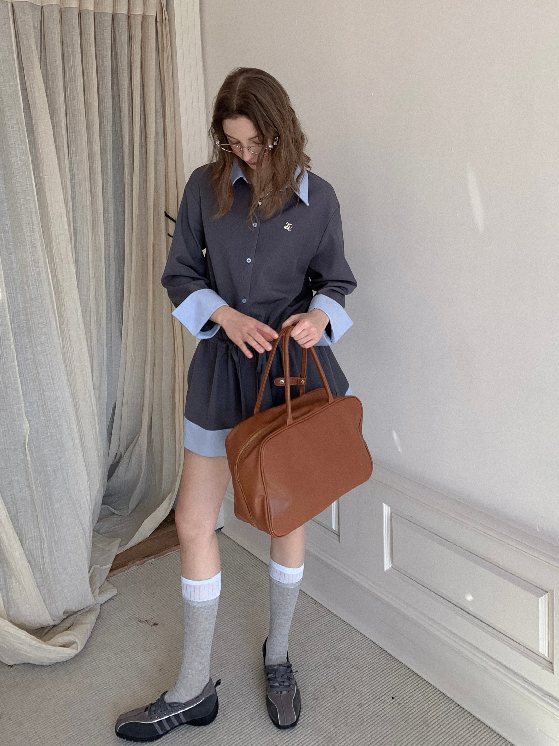 Lafreedom LAC350117 Color blocking patchwork shirt dress