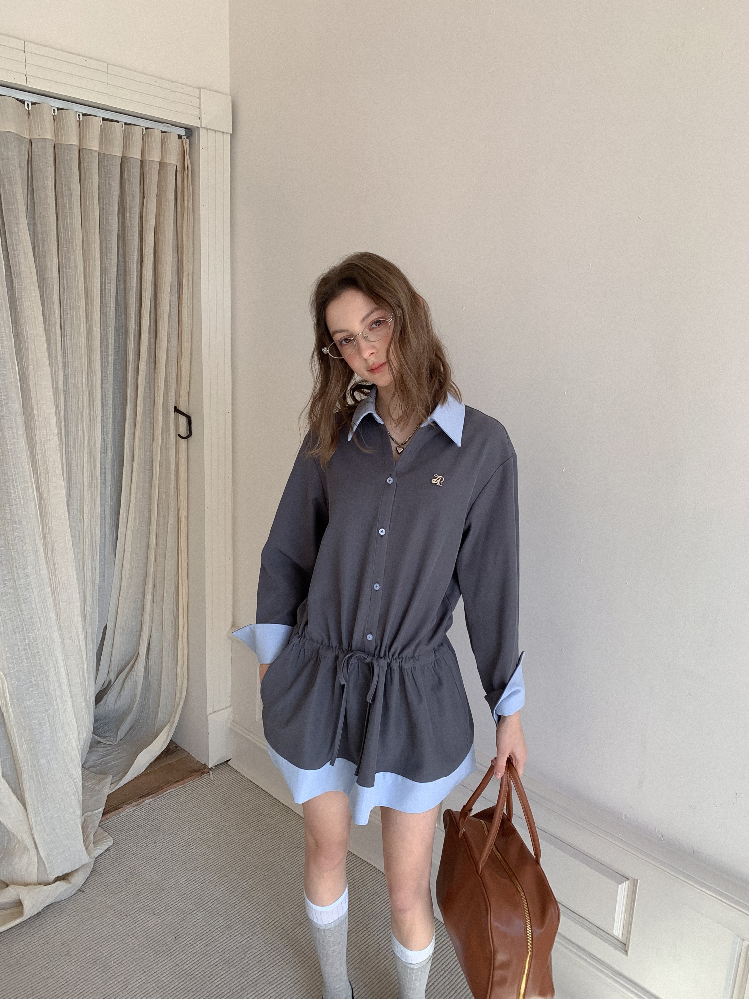Lafreedom LAC350117 Color blocking patchwork shirt dress