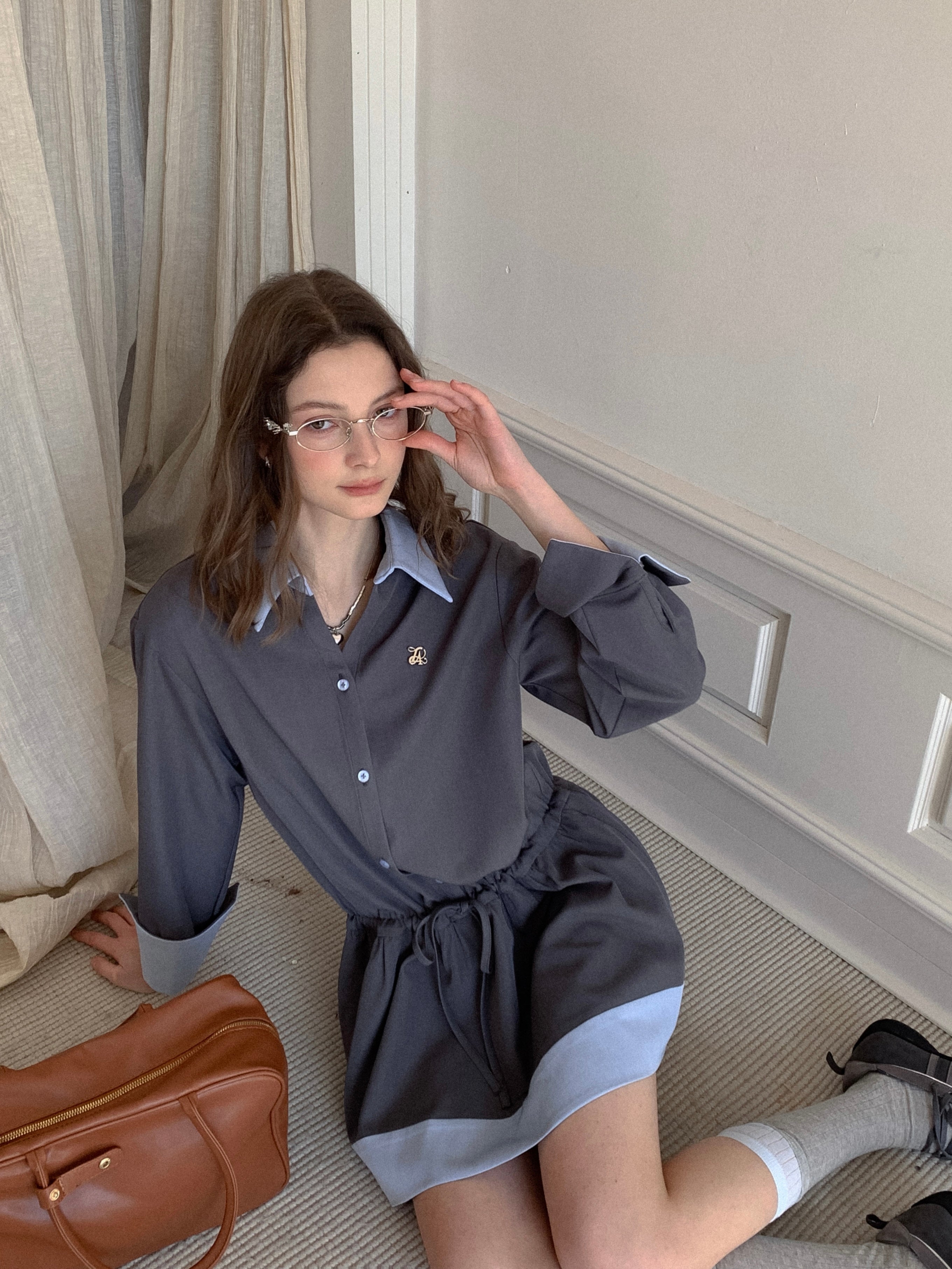 Lafreedom LAC350117 Color blocking patchwork shirt dress