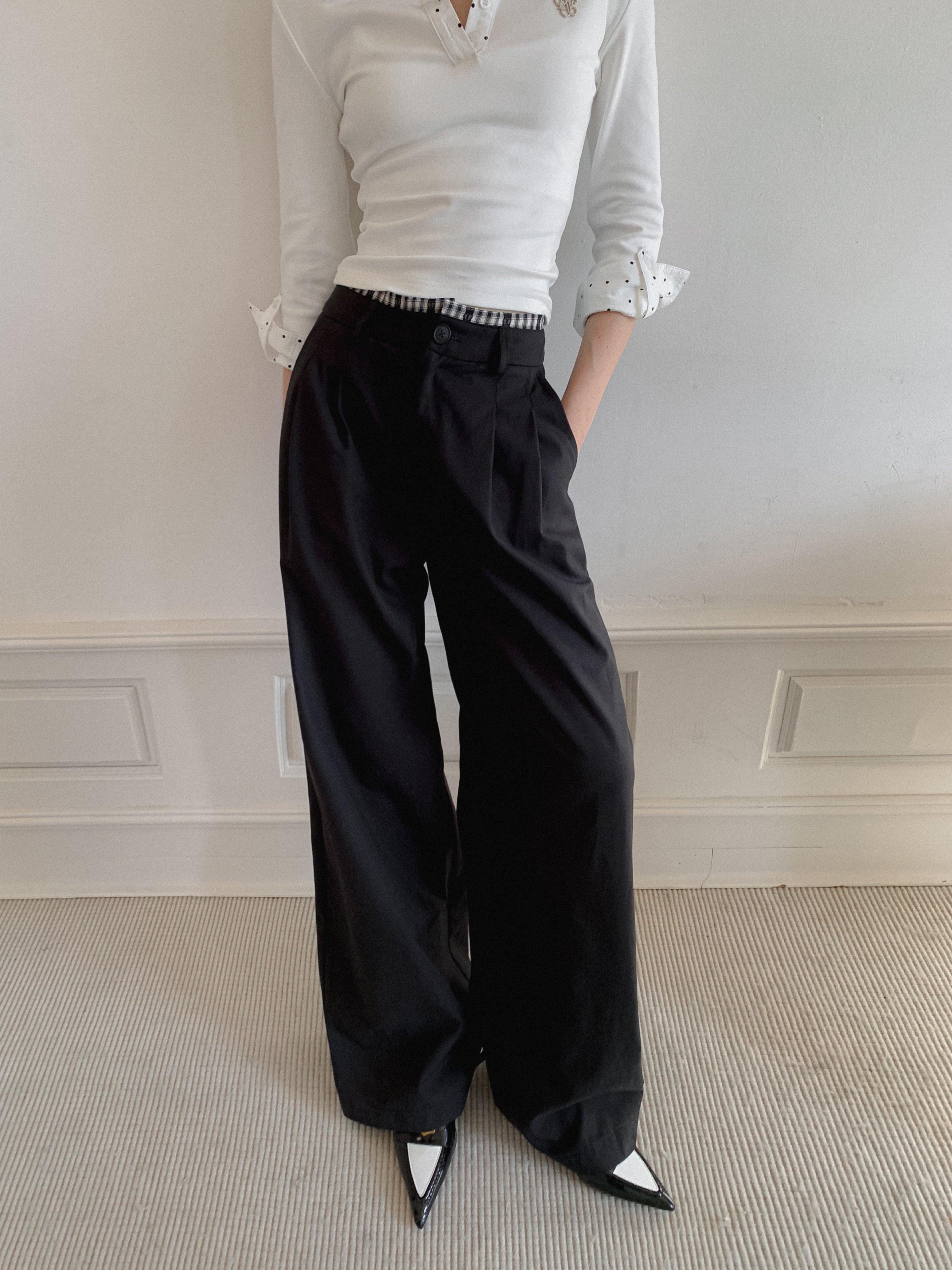 Lafreedom LAC350115 Simple checkered patchwork loose pants (2color)