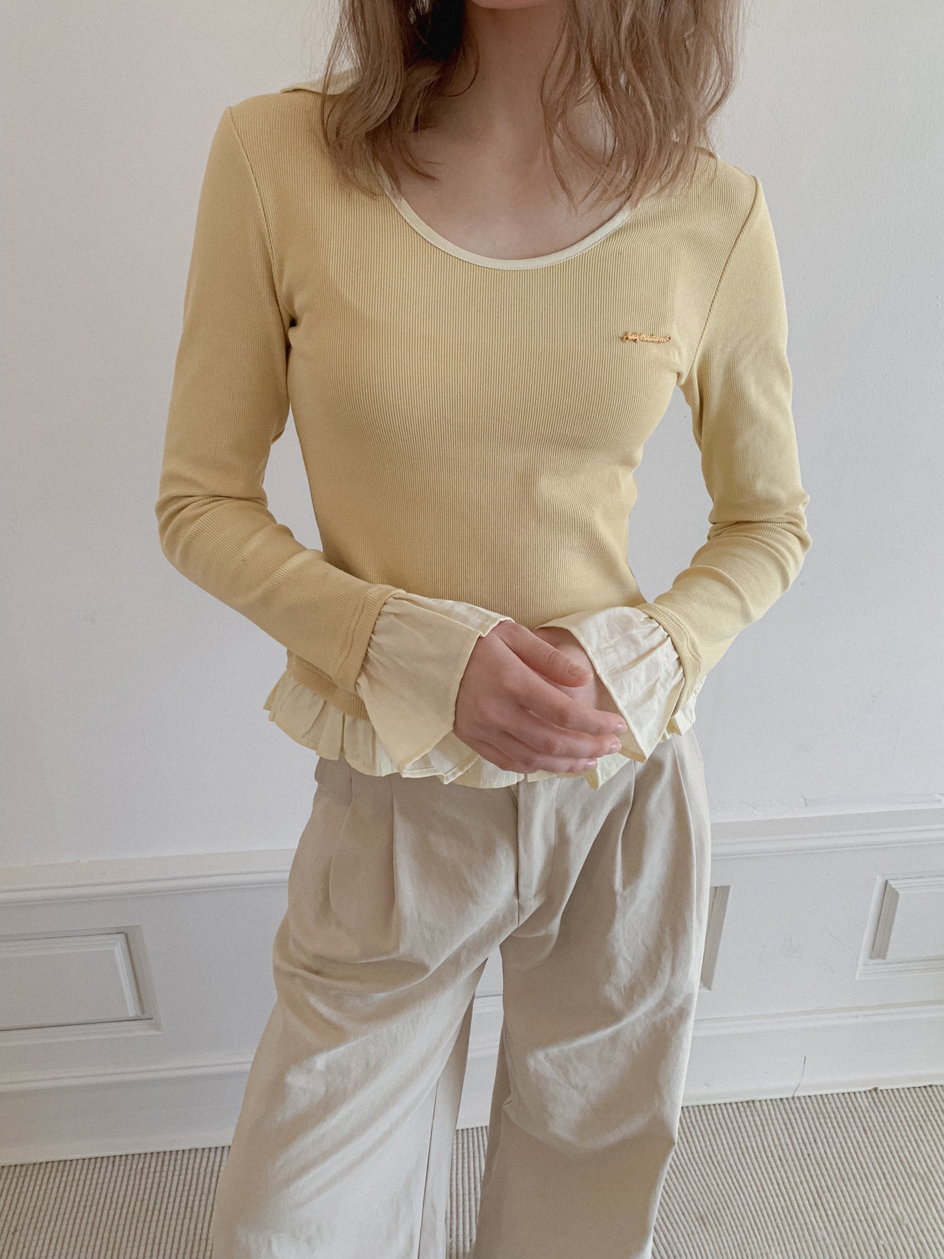 Lafreedom LAC350114 Splicing knitted top (2color)