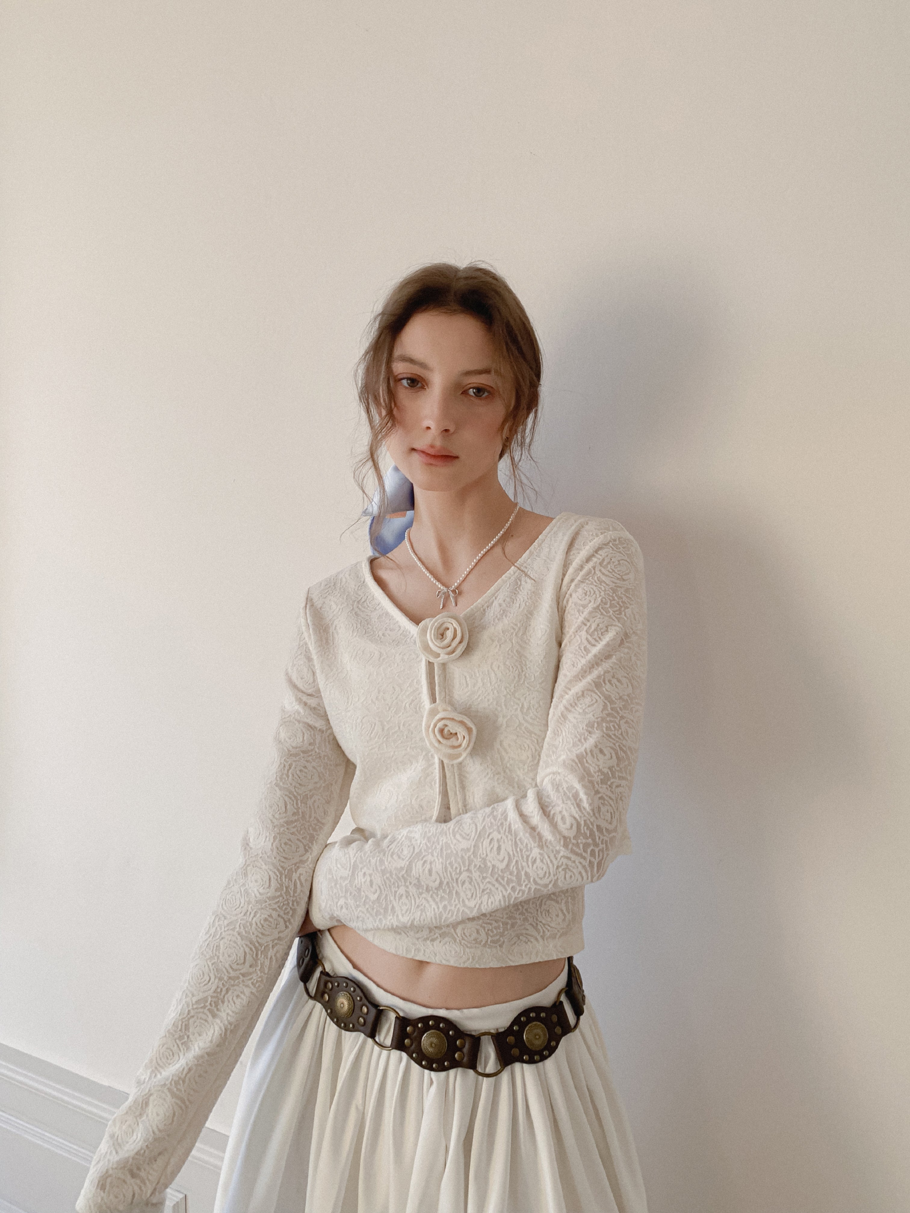 Lafreedom LAC350120 Rose hollow cardigan + camisole set (2color)