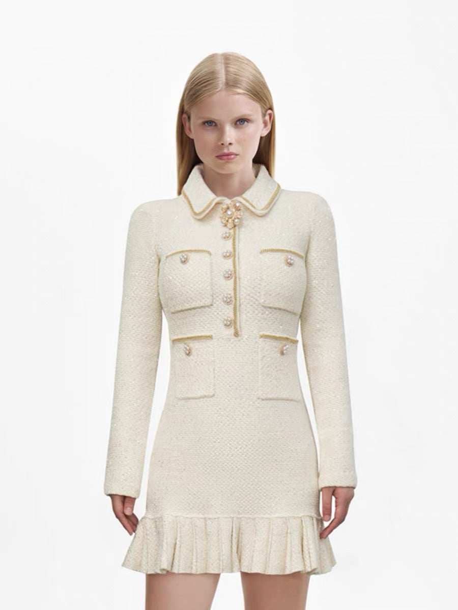 Self-Portrait WHITE SEQUIN KNIT MINI DRESS
