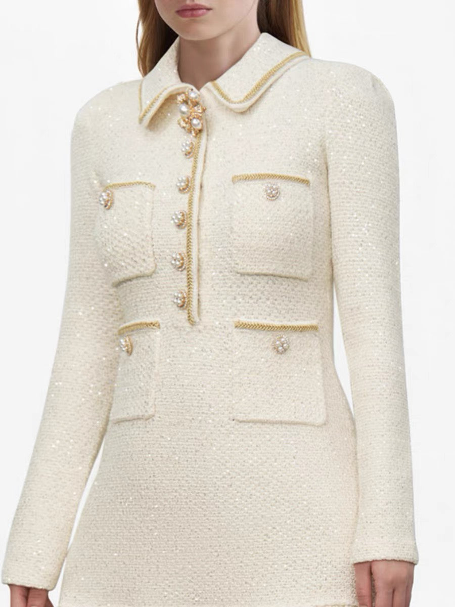 Self-Portrait WHITE SEQUIN KNIT MINI DRESS