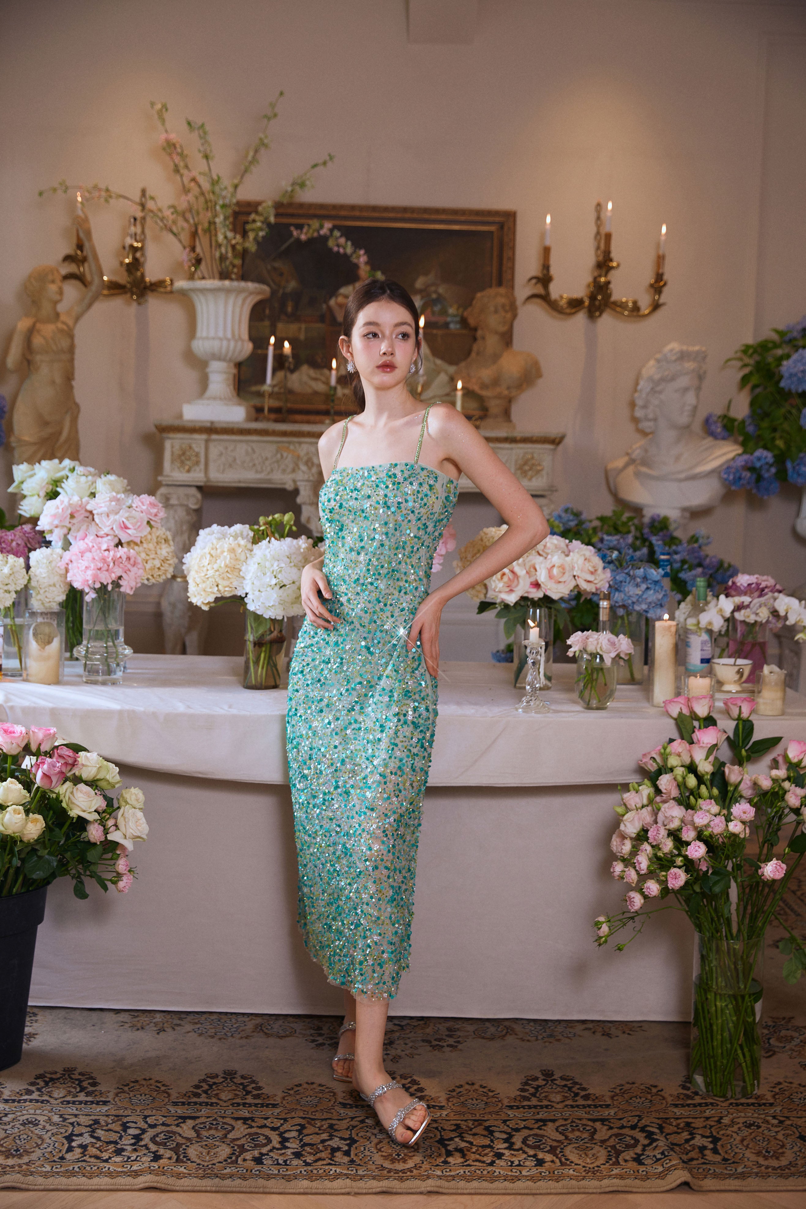 Wardrobes by chen Green Embellished Dress