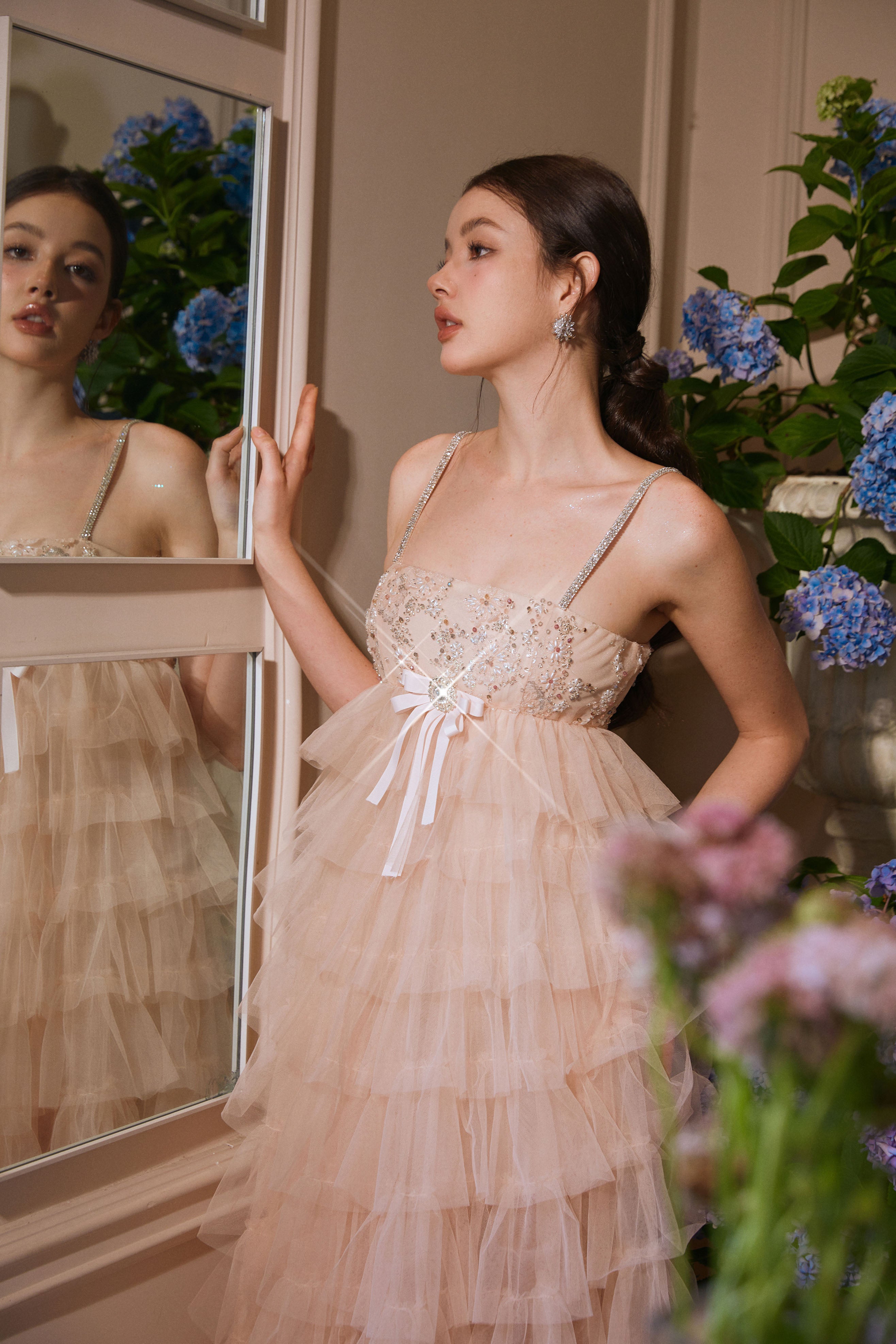 Wardrobes by chen Beaded Bow Tiered Dress