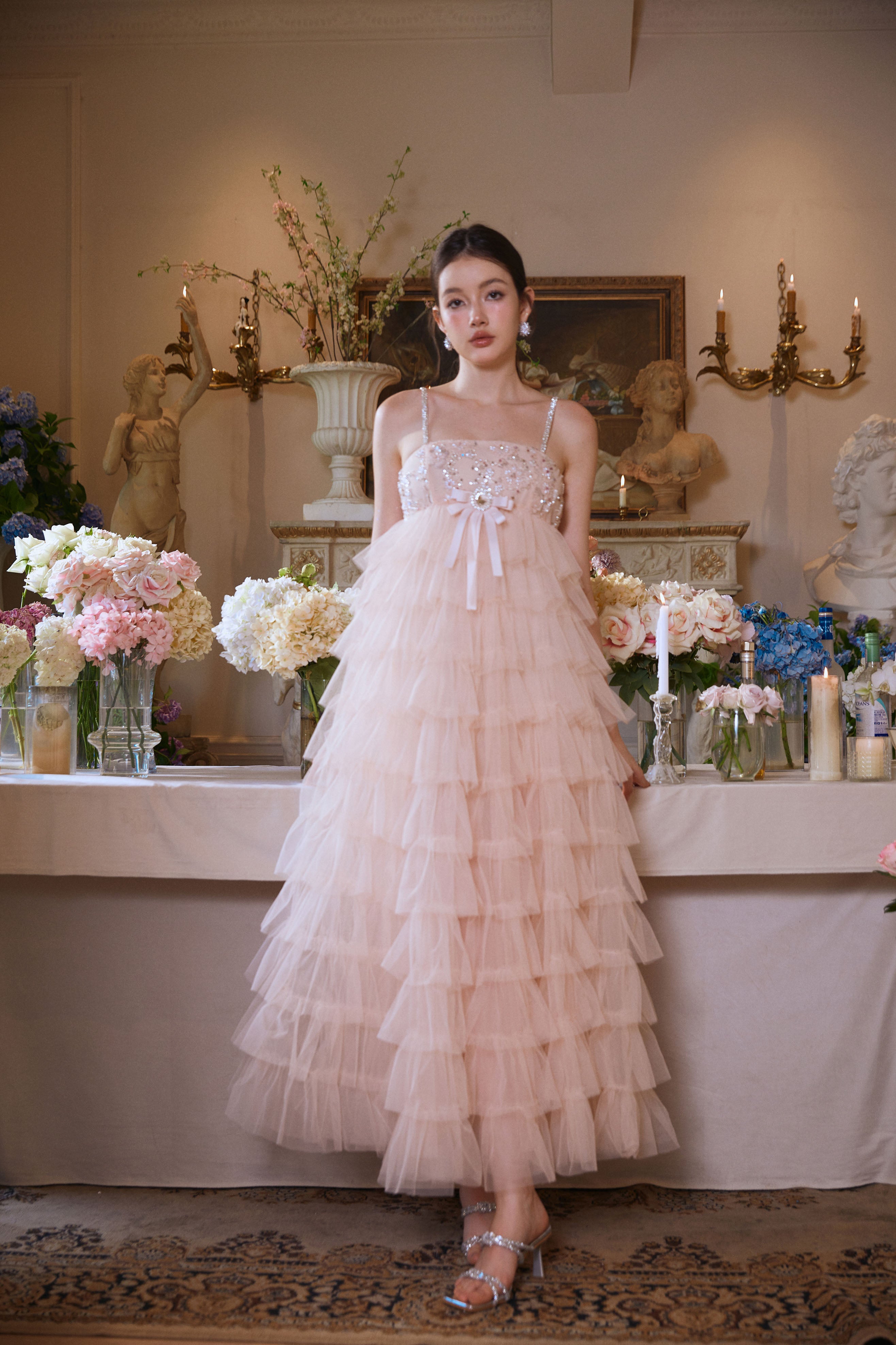 Wardrobes by chen Beaded Bow Tiered Dress