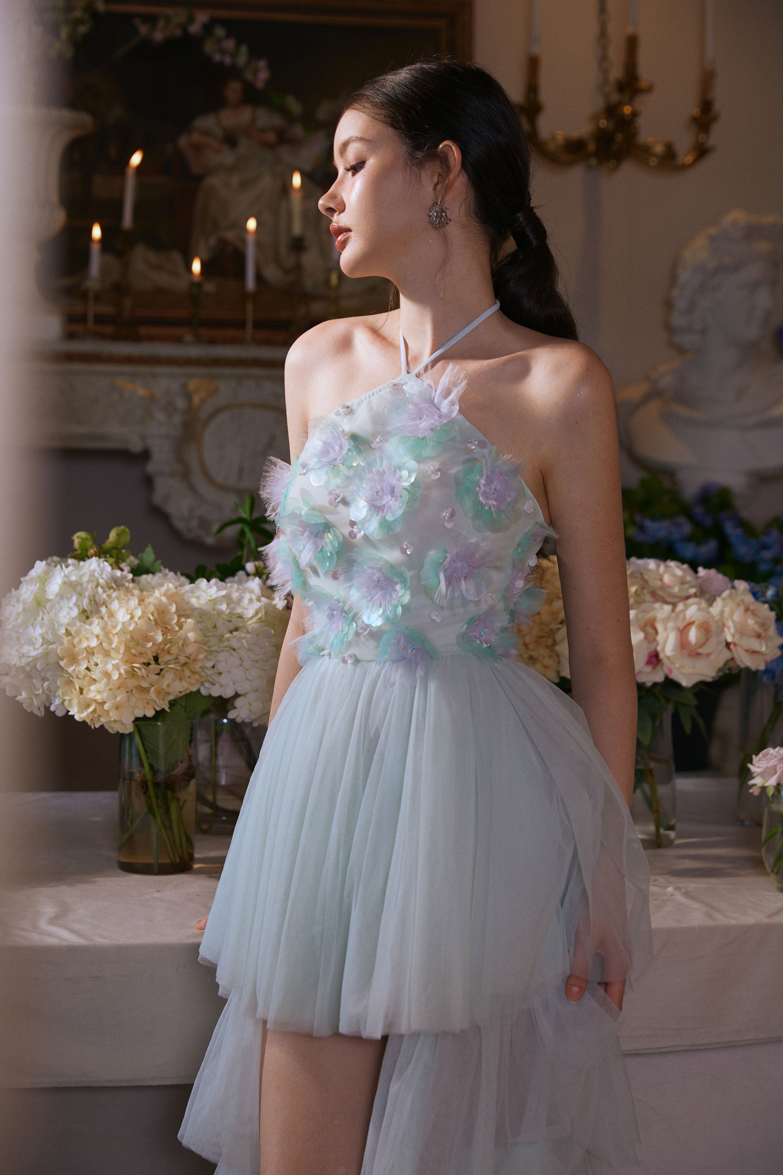 Wardrobes by chen Embroidered Patchwork Mesh Dress
