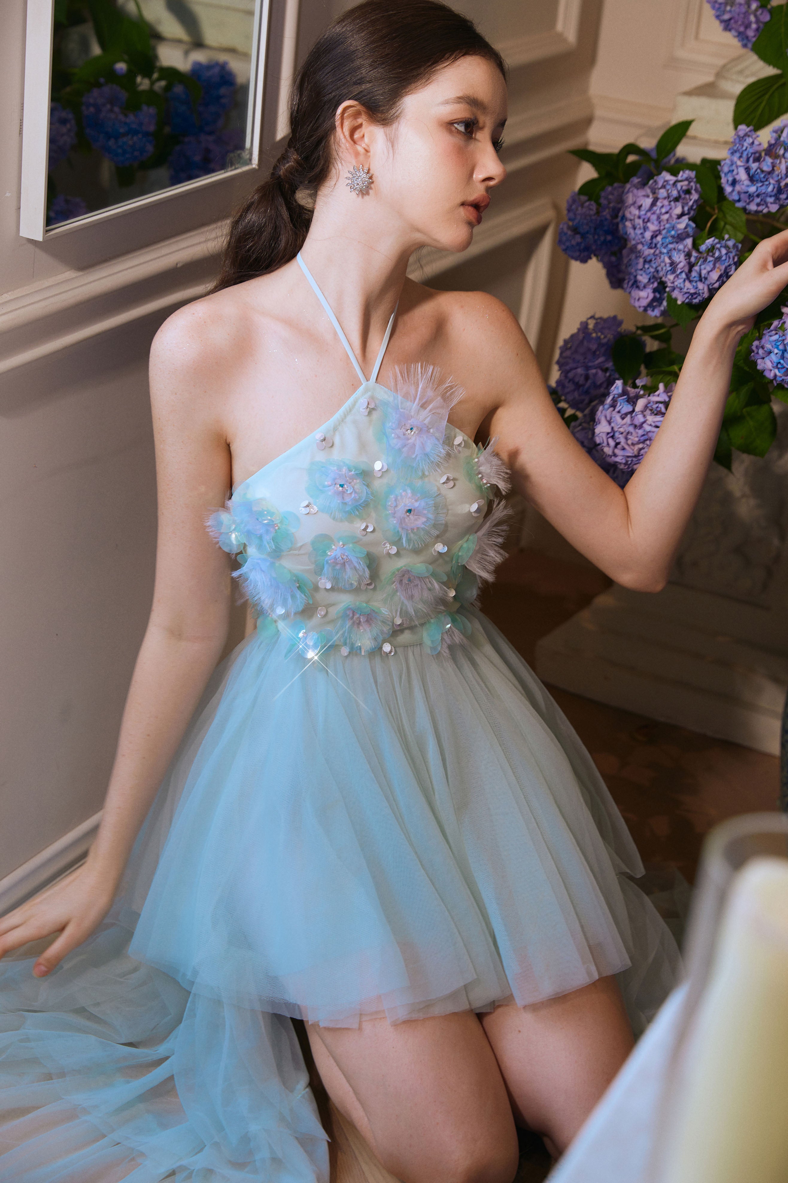Wardrobes by chen Embroidered Patchwork Mesh Dress