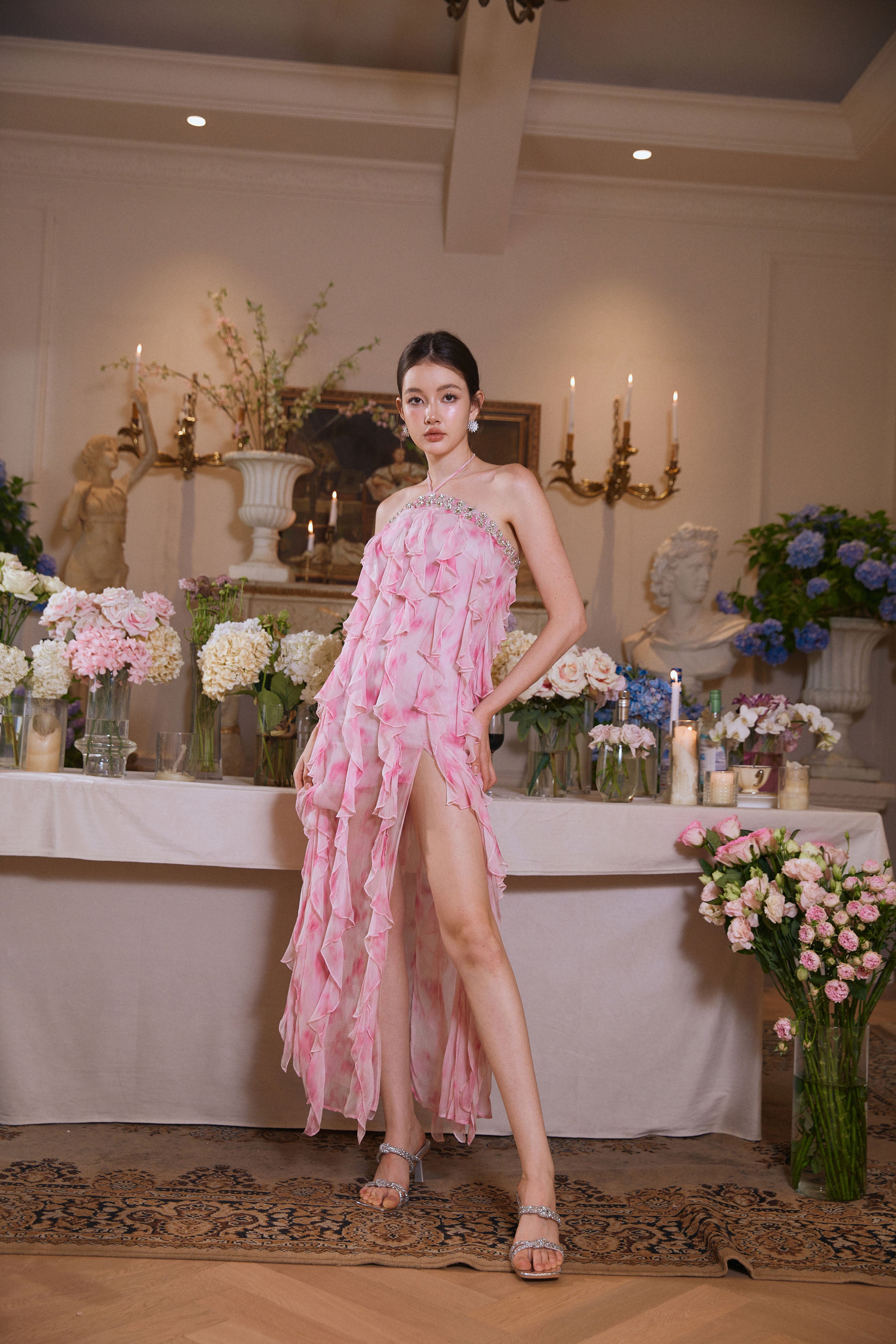 Wardrobes by chen Pink Rhinestone Chain Embellished Dress