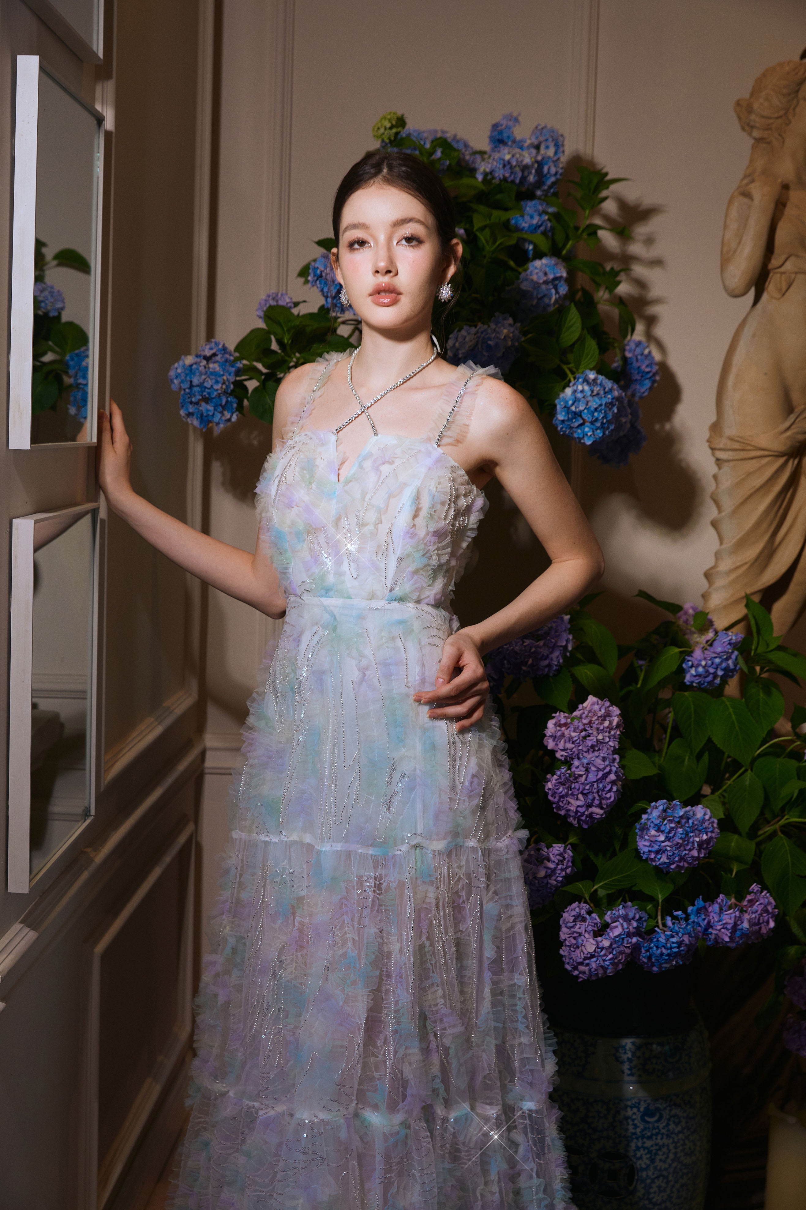 Wardrobes by chen Green Rhinestone Chain Embellished Dress