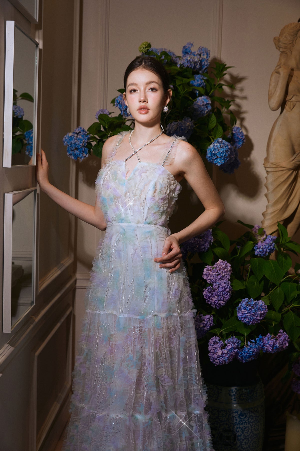 Wardrobes by chen Green Rhinestone Chain Embellished Dress