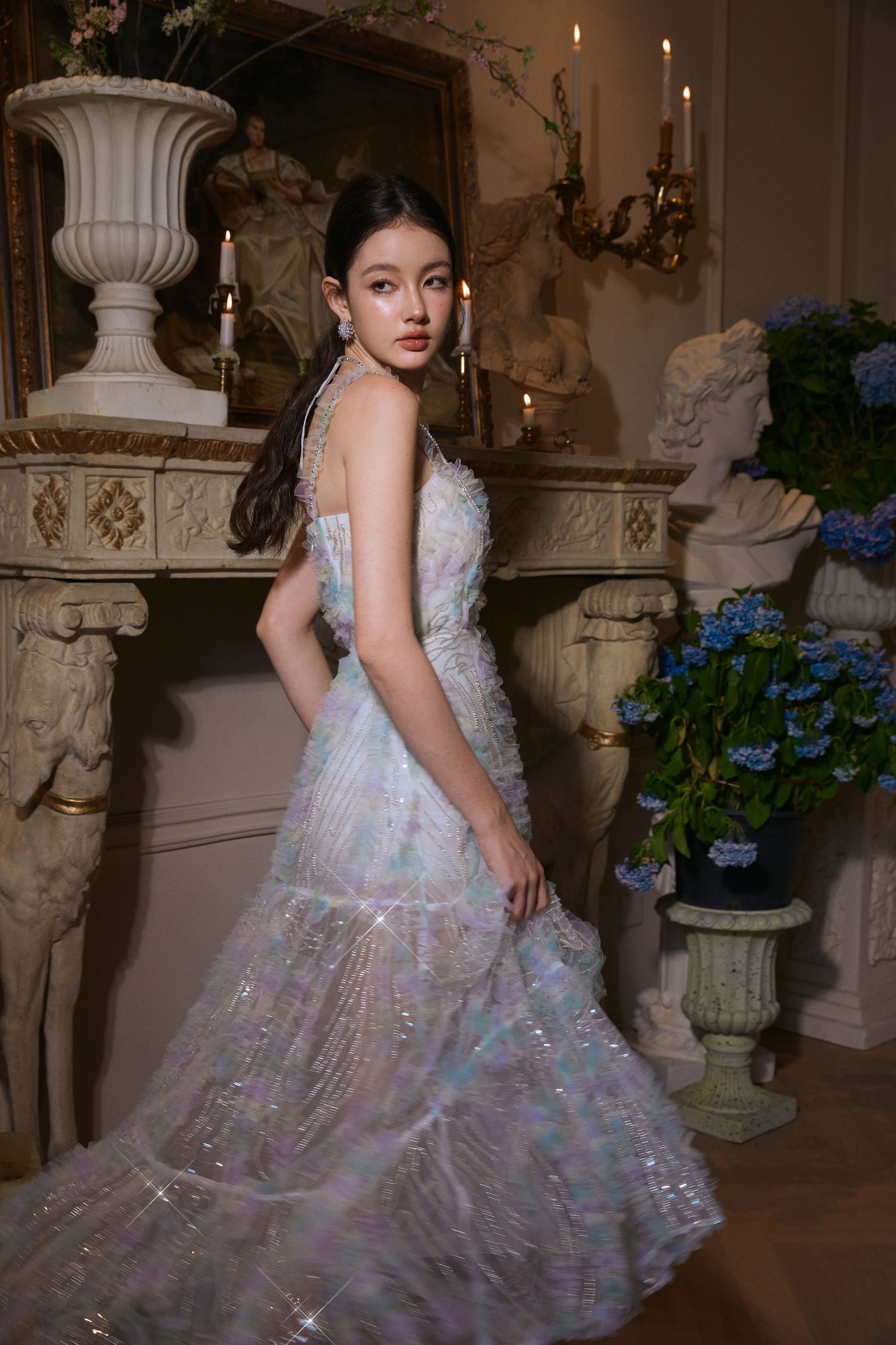 Wardrobes by chen Green Rhinestone Chain Embellished Dress