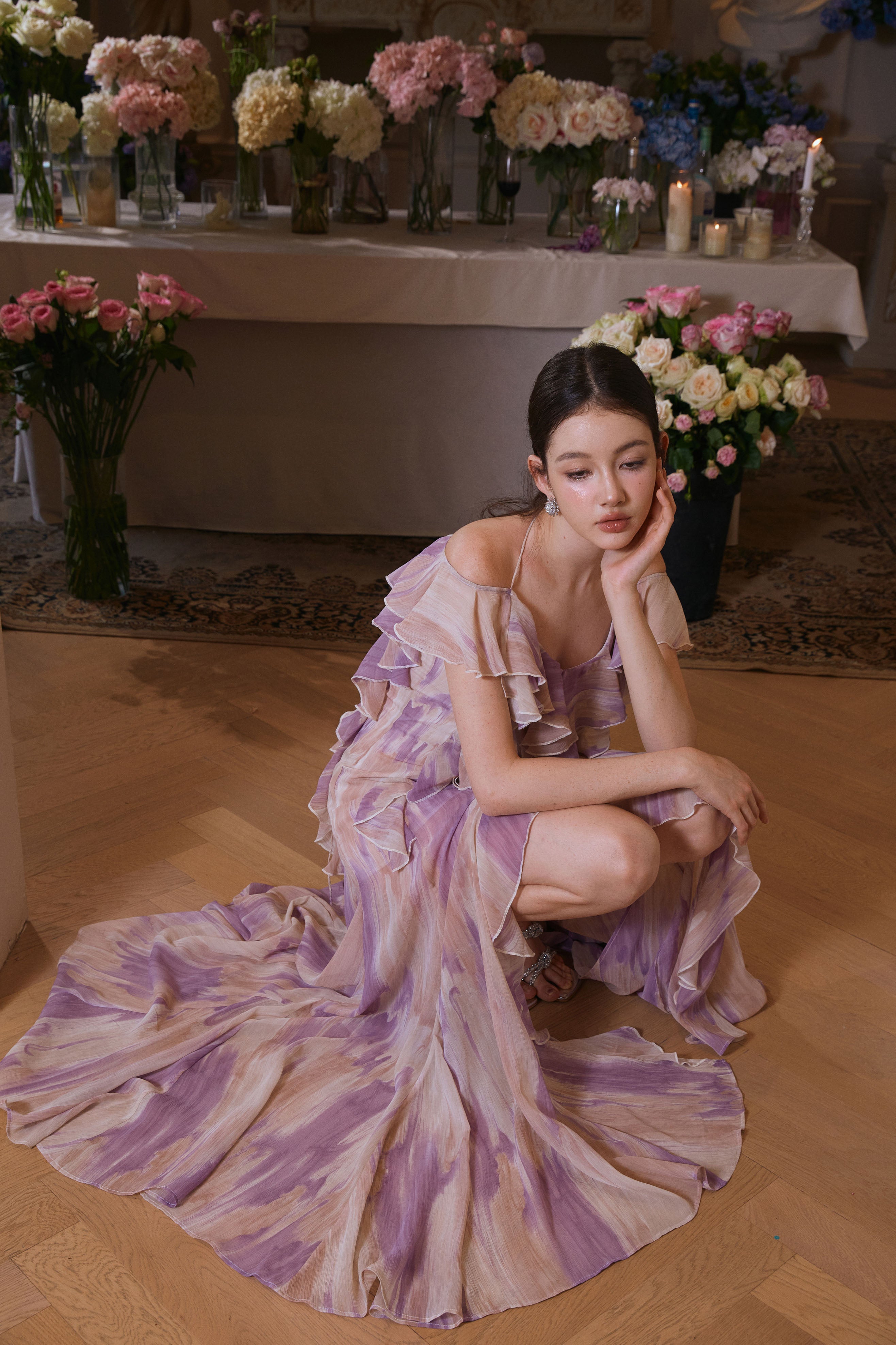 Wardrobes by chen Ruffle V-Neck Dress
