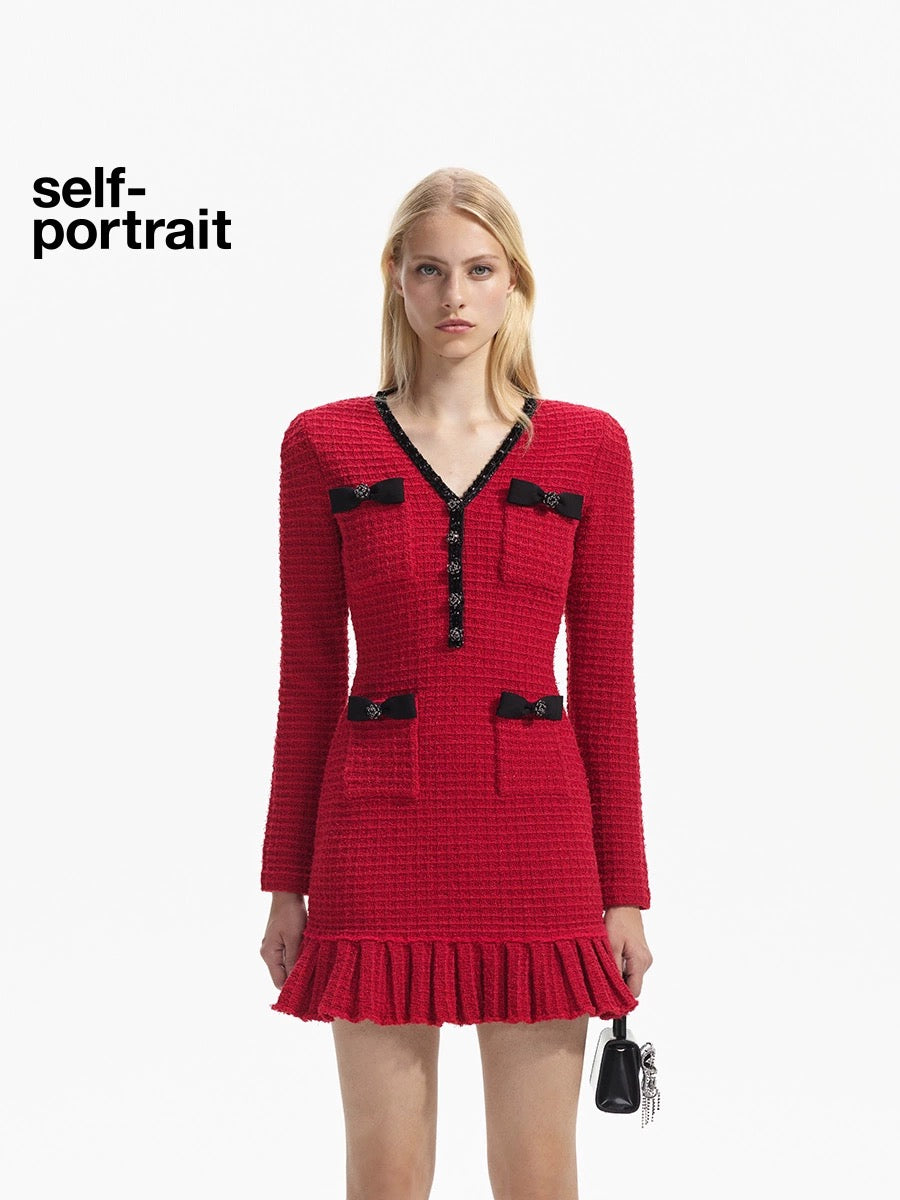 Self-Portrait RED KNIT MINI DRESS