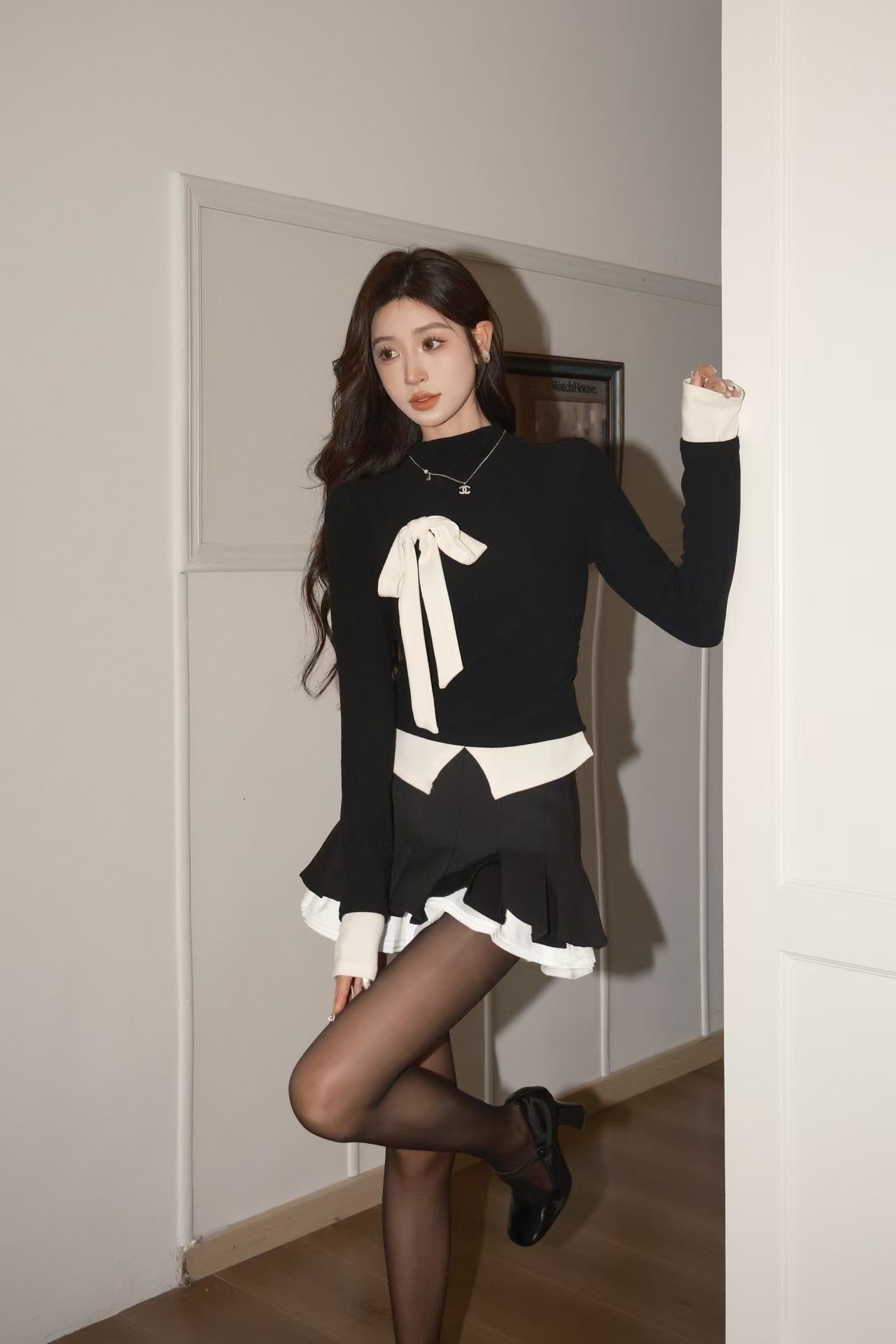 West.Y Bow Embellished Long Sleeve Top (black)