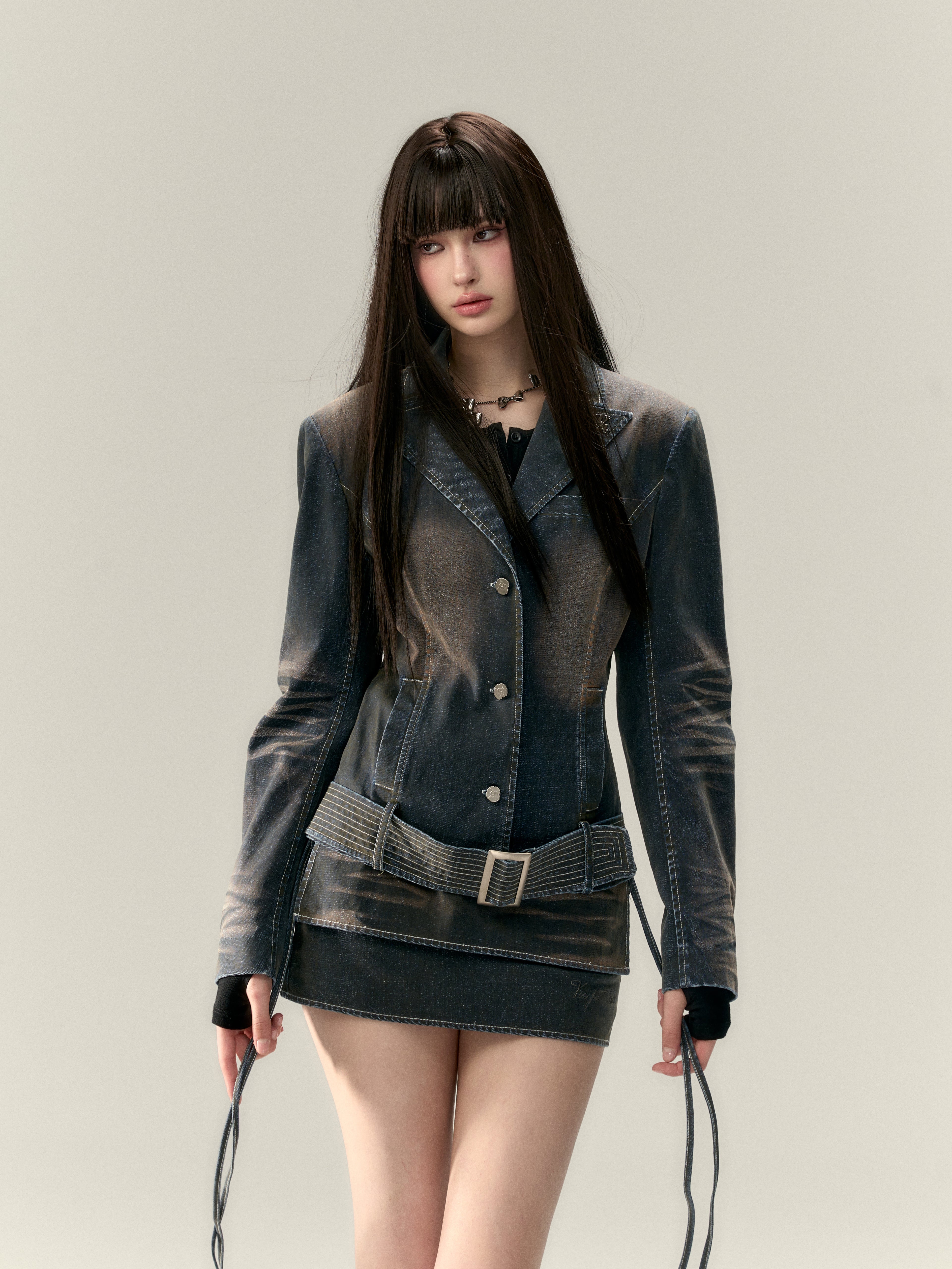 VIA PITTI V25AC030 Wide waist jacket + skirt suit