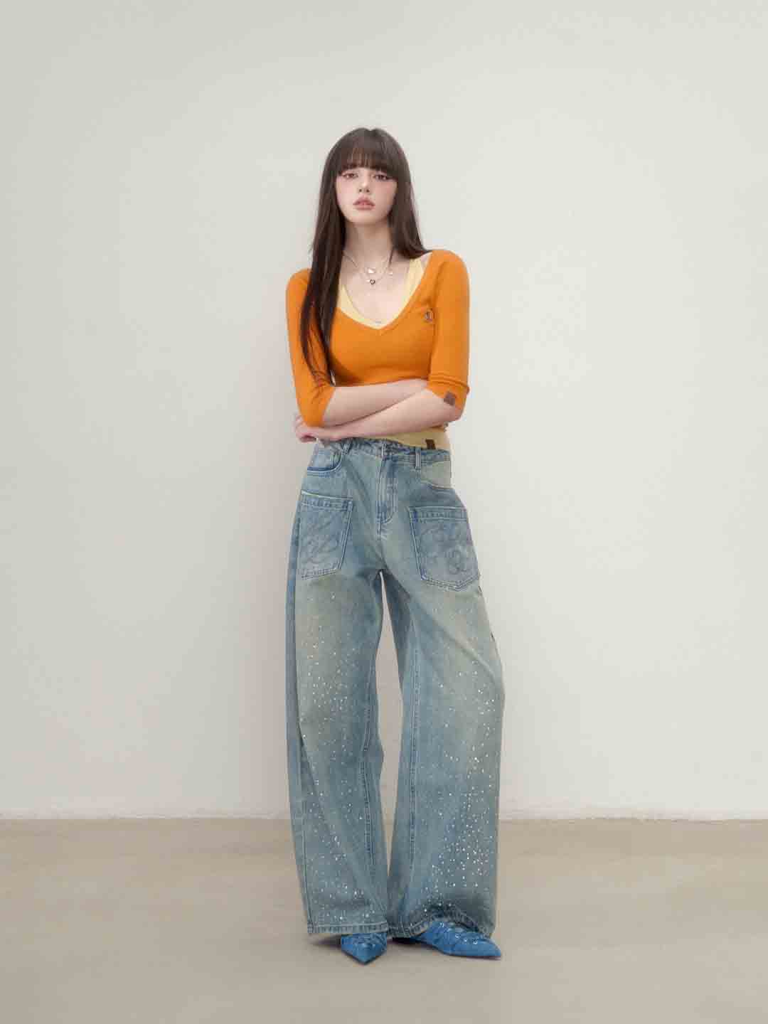 VIA PITTI VIABP197 Rhinestone wide leg jeans