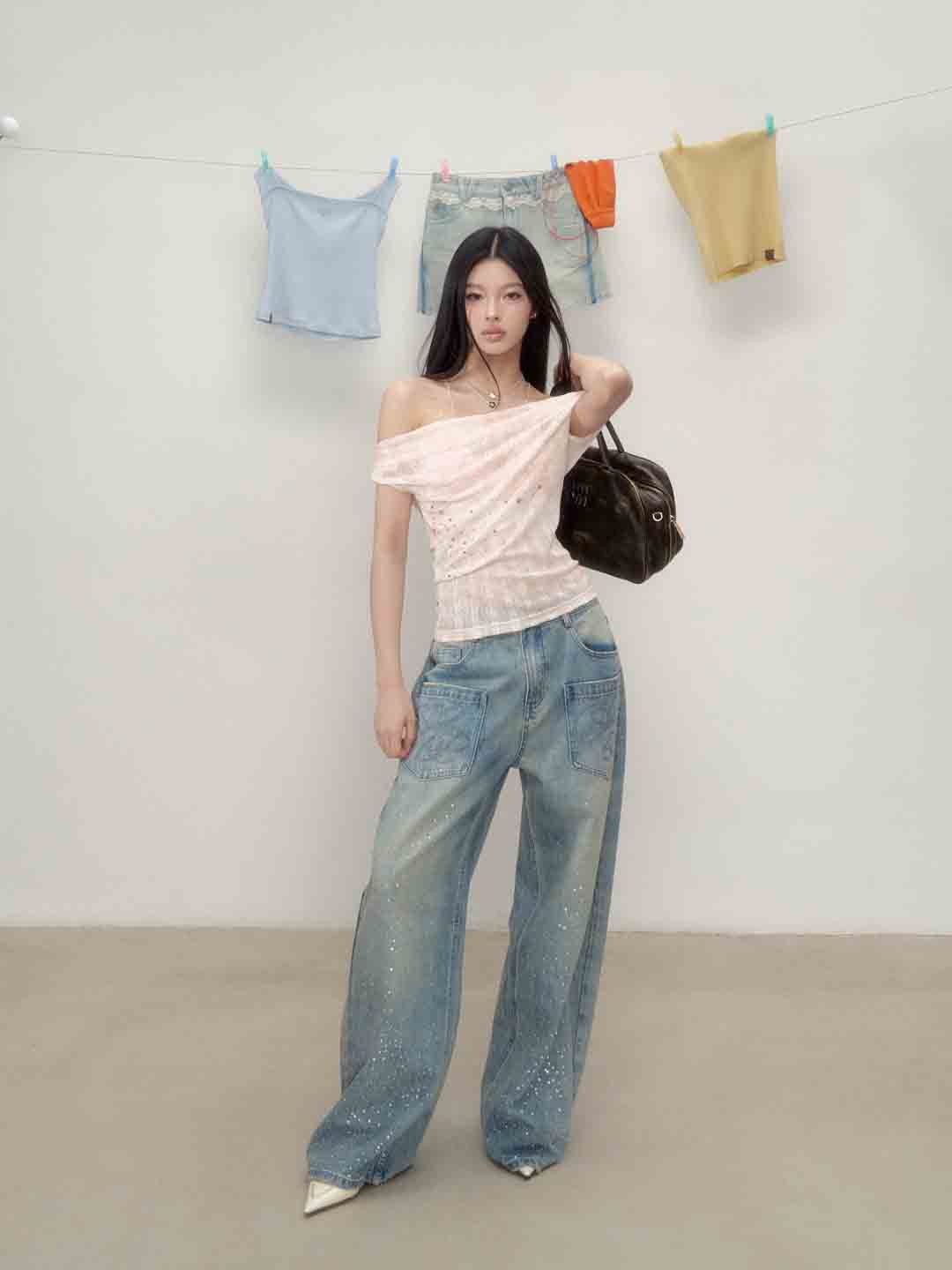 VIA PITTI VIABP197 Rhinestone wide leg jeans