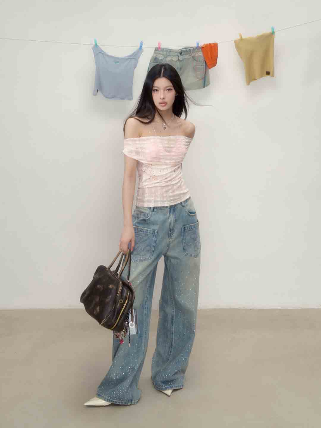 VIA PITTI VIABP197 Rhinestone wide leg jeans