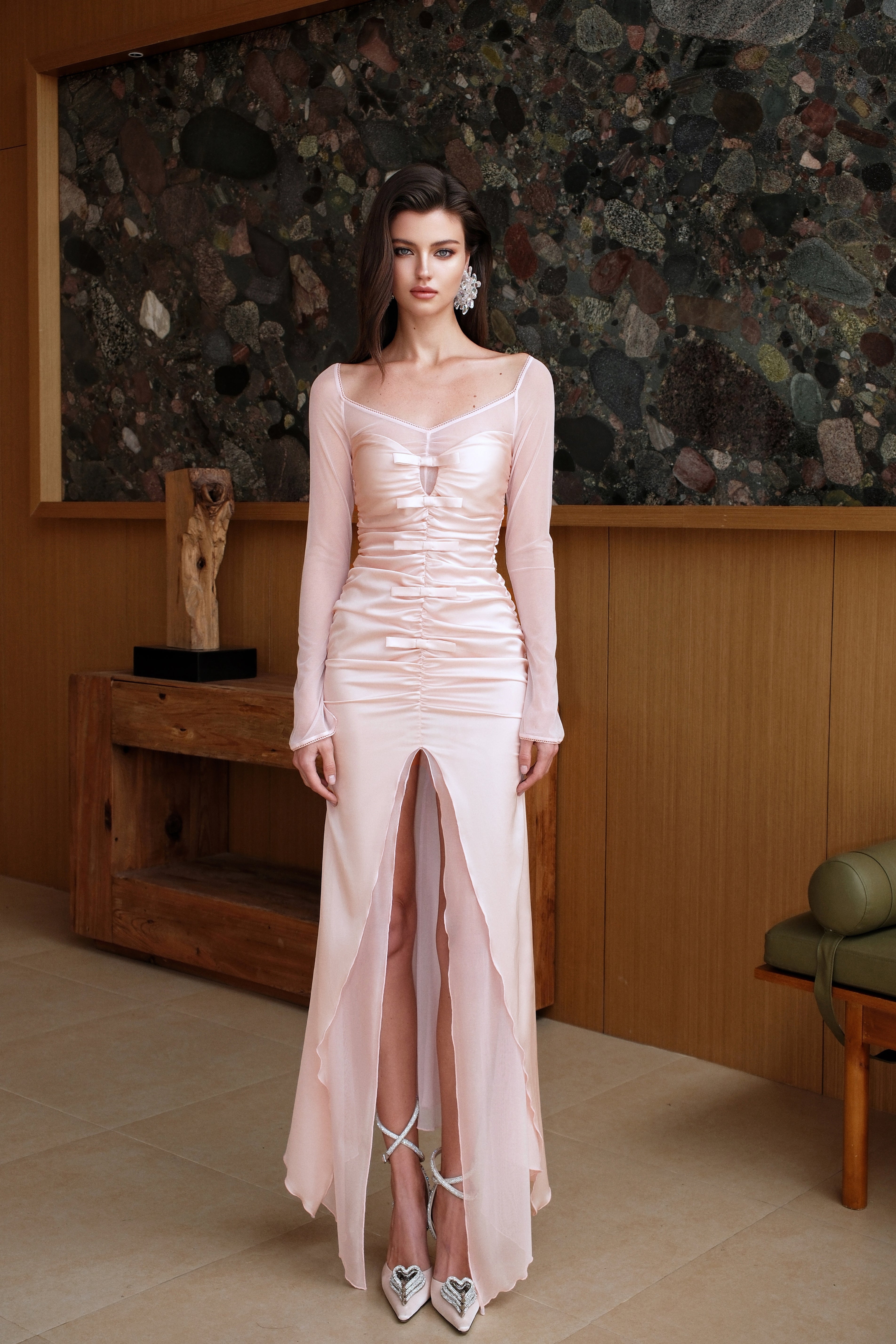 SHEERLUCK SLLYQ25220 Long sleeved strapless dress(3color)