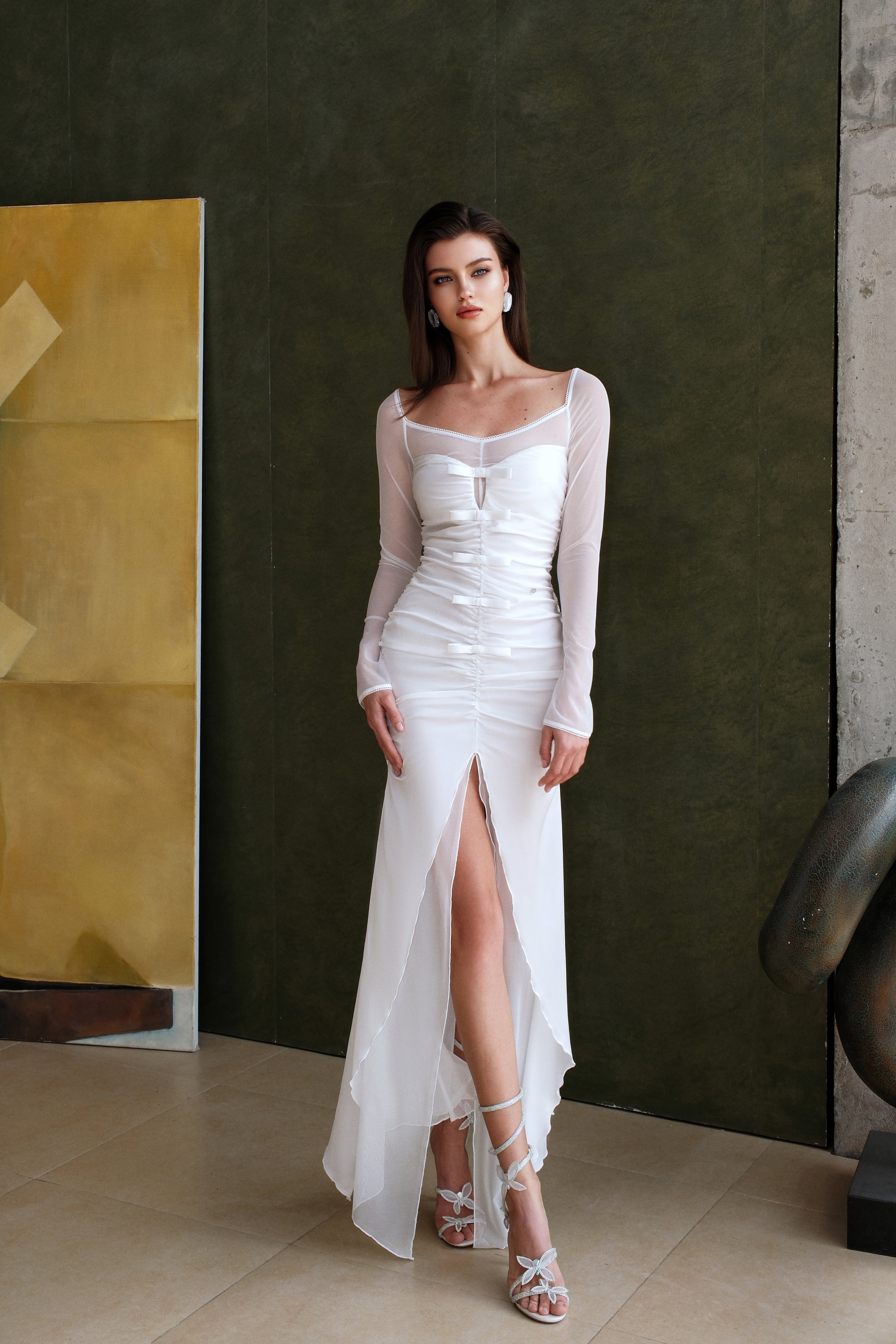 SHEERLUCK SLLYQ25220 Long sleeved strapless dress(3color)