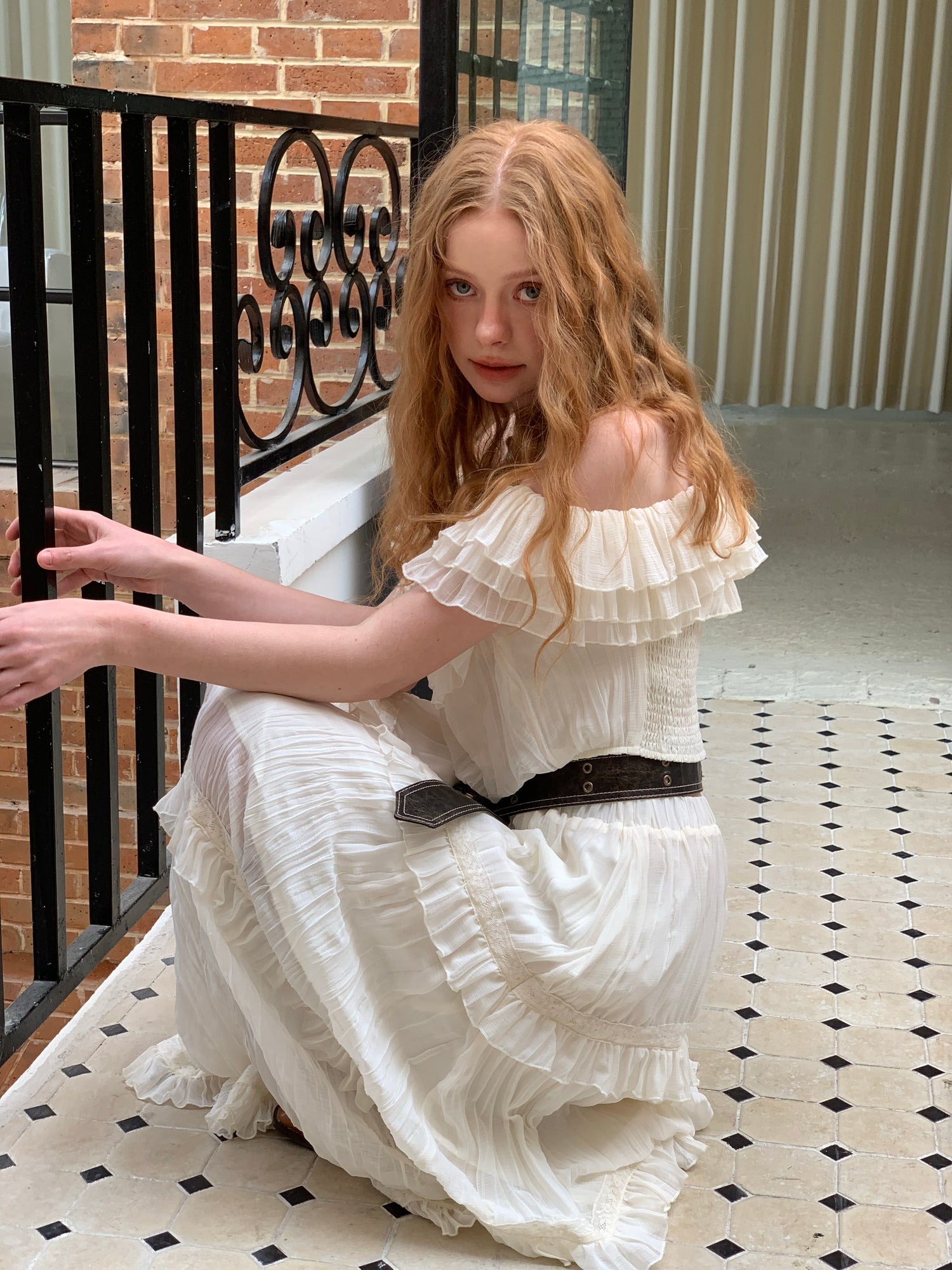 Lafreedom LAC350303&LAC350304 Bohemian vacation off shoulder top + skirt set (2color)