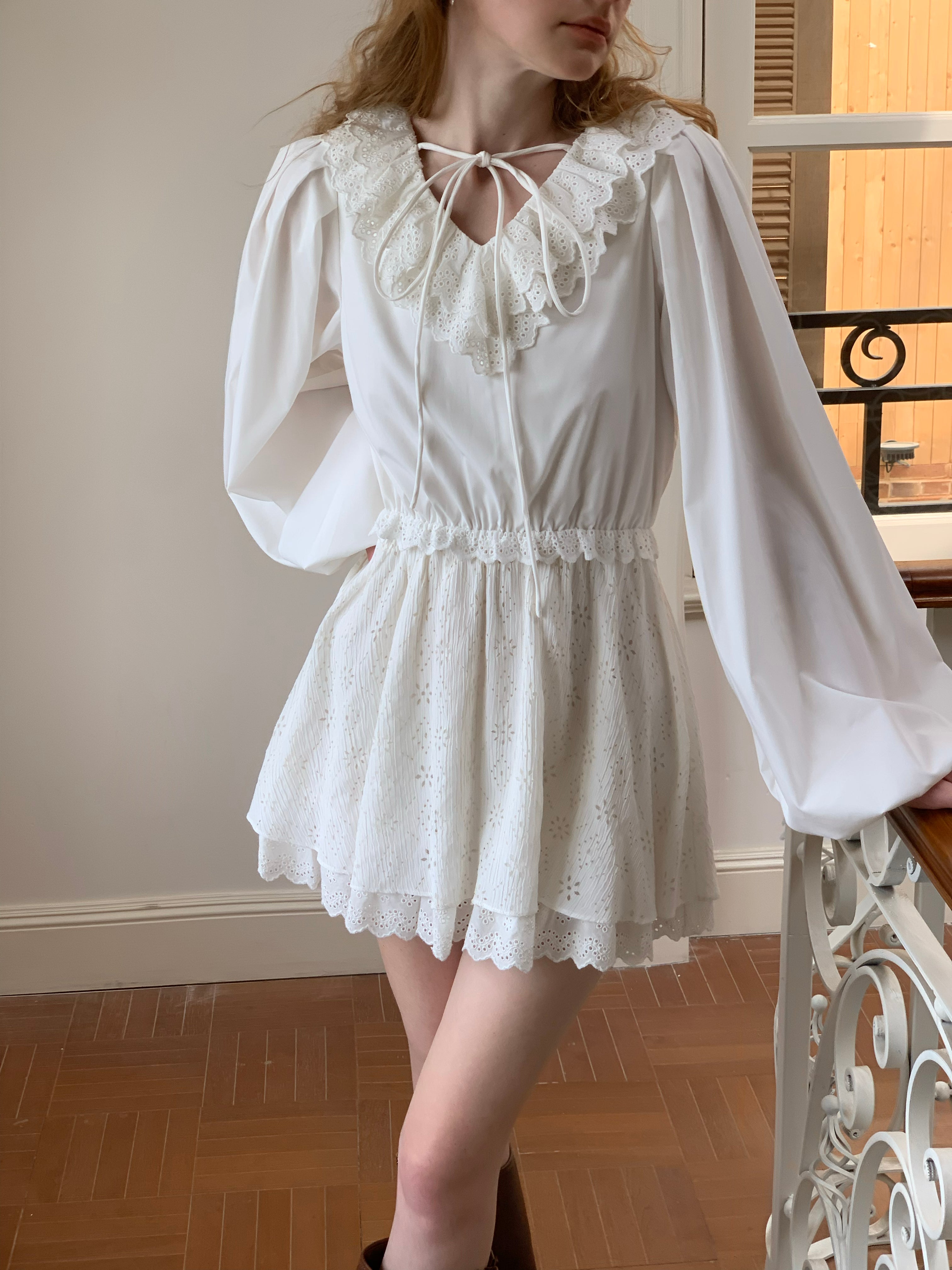 Lafreedom LAC350309 Puff sleeve embroidery dress