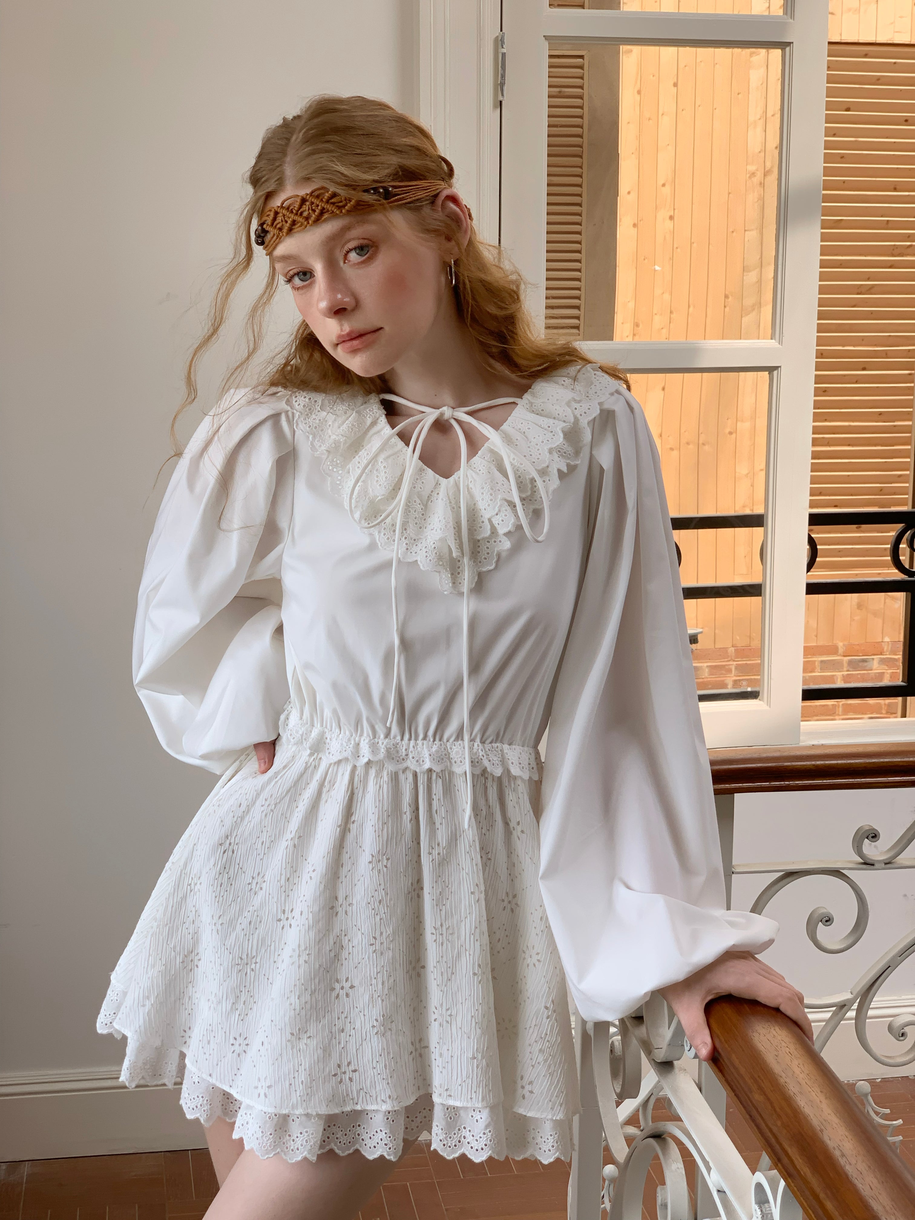 Lafreedom LAC350309 Puff sleeve embroidery dress