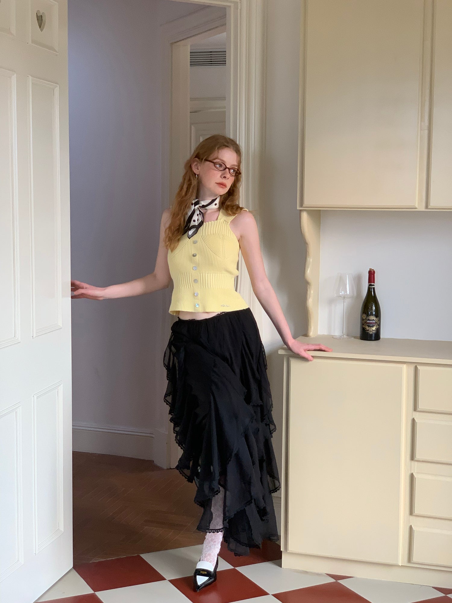 Lafreedom LAF350306 Irregular lace patchwork skirt (2color)