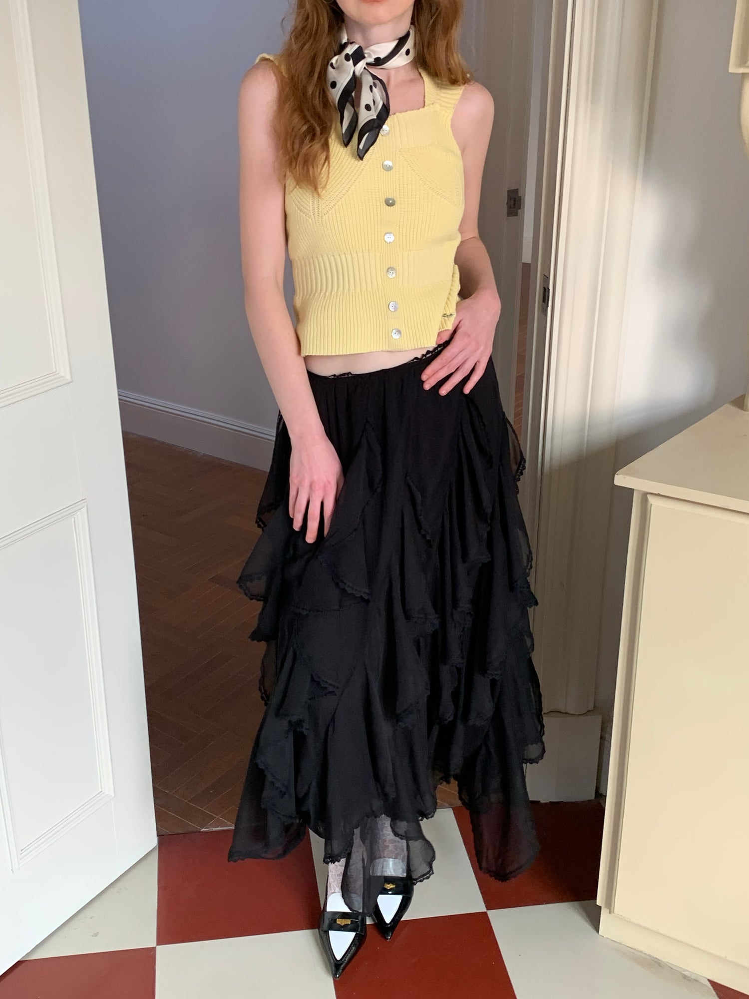 Lafreedom LAF350306 Irregular lace patchwork skirt (2color)