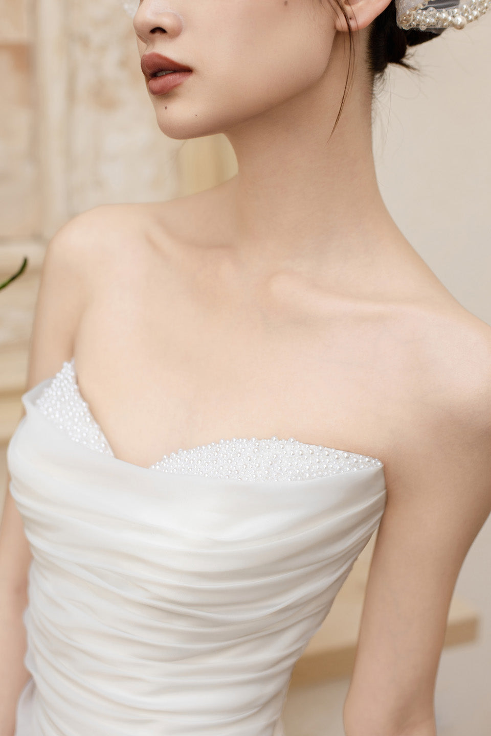 GORGEOUS Handmade pearl strapless dress