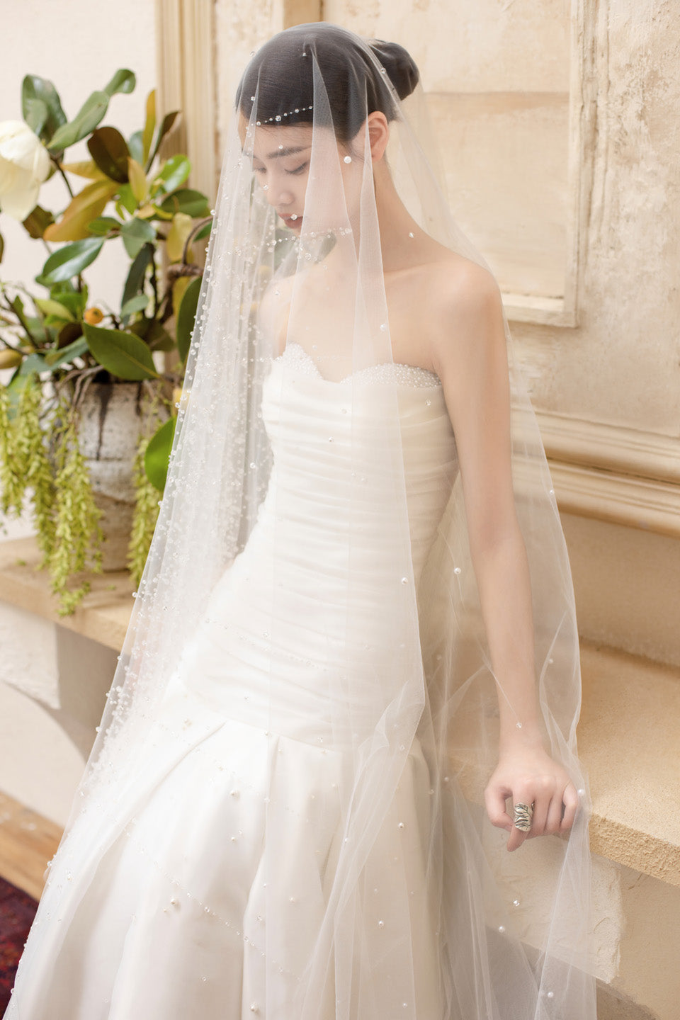 GORGEOUS Handmade pearl strapless dress