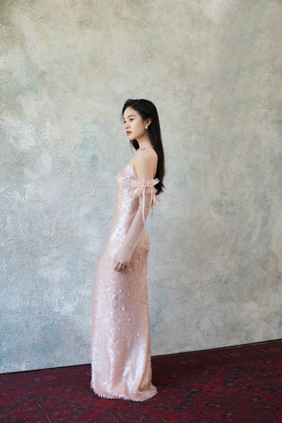 GORGEOUS Pink sequined strapless dress