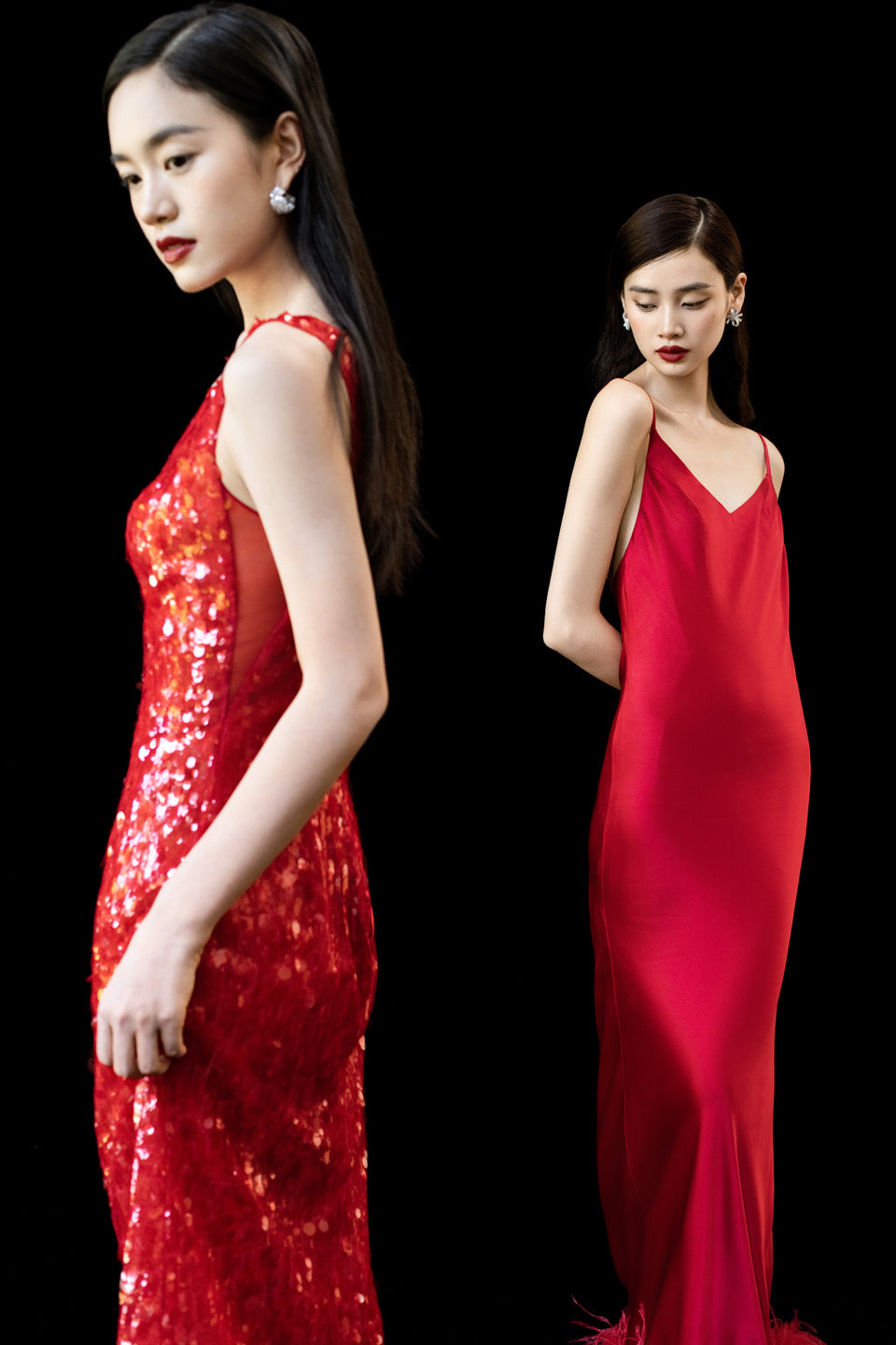 GORGEOUS Sparkling feather suspender maxi dress