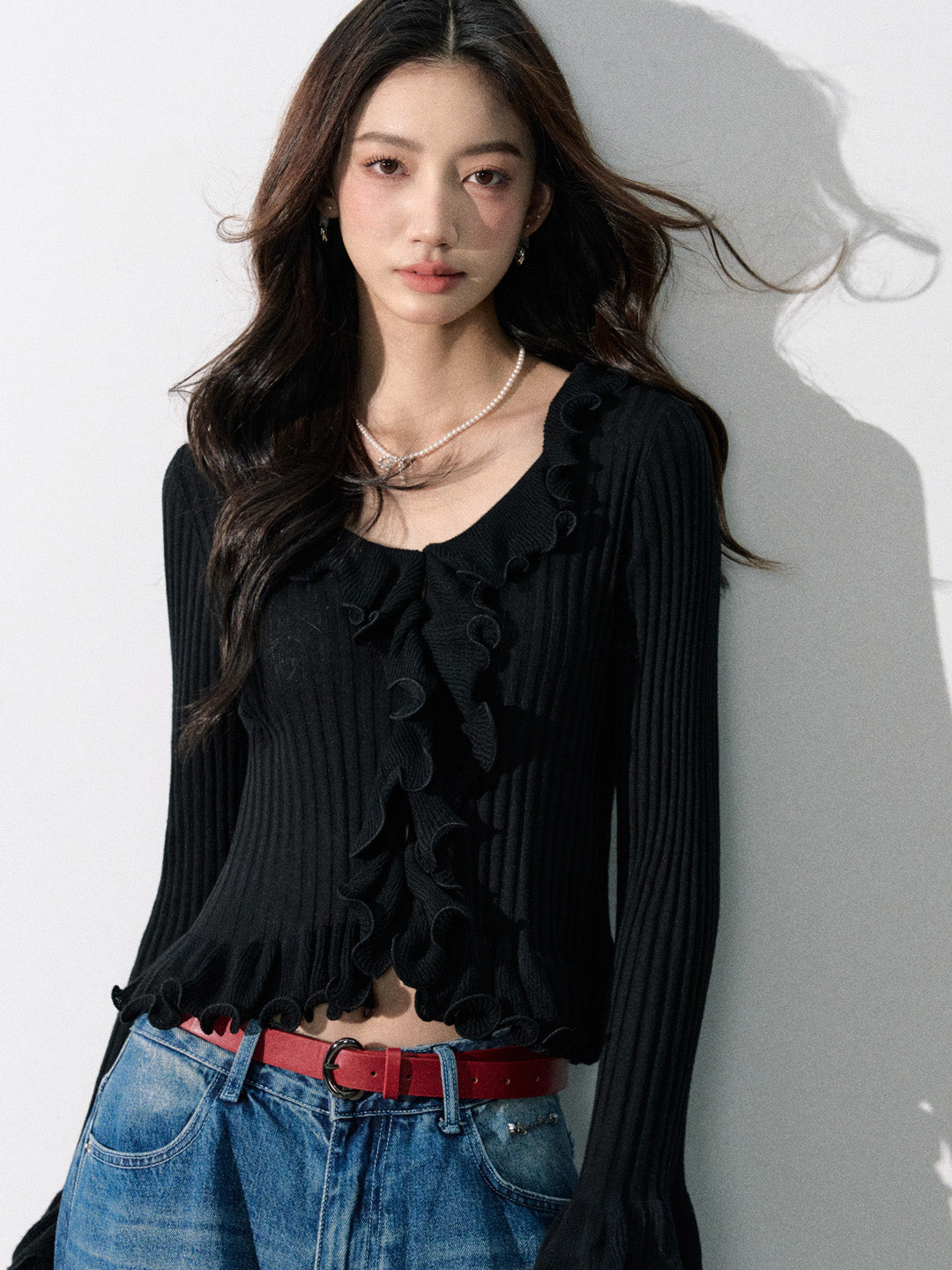 Lafreedom LAF350826 Ruffle knit cardigan