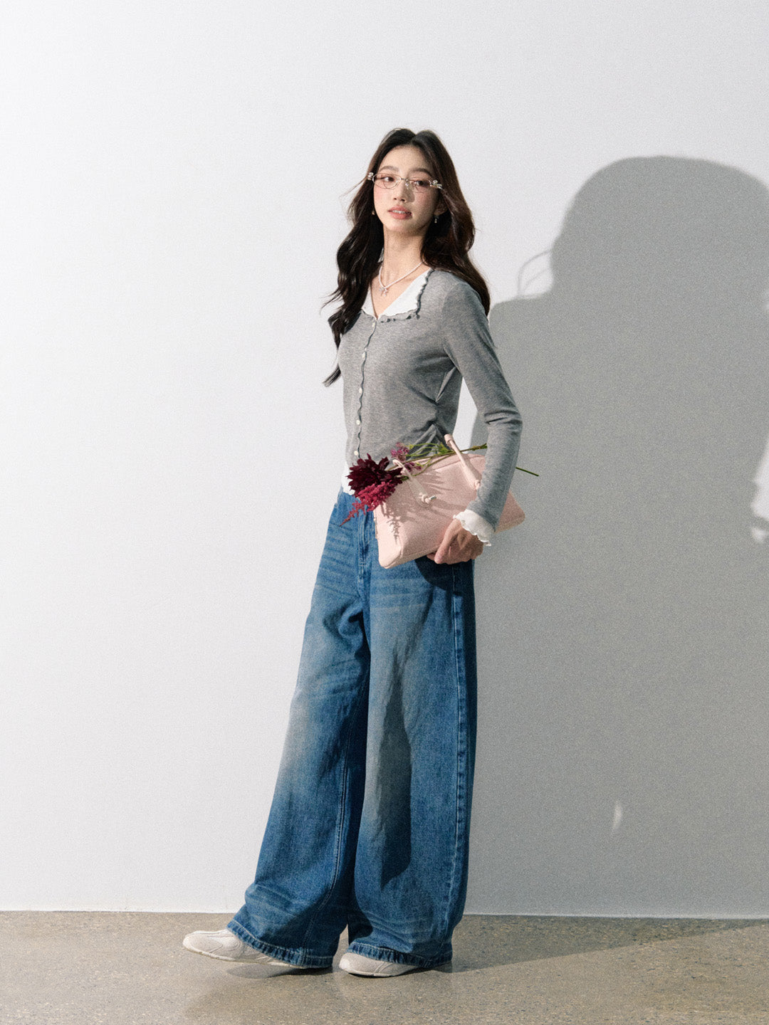 Lafreedom LAF350818 Fake two piece knitted long sleeve top