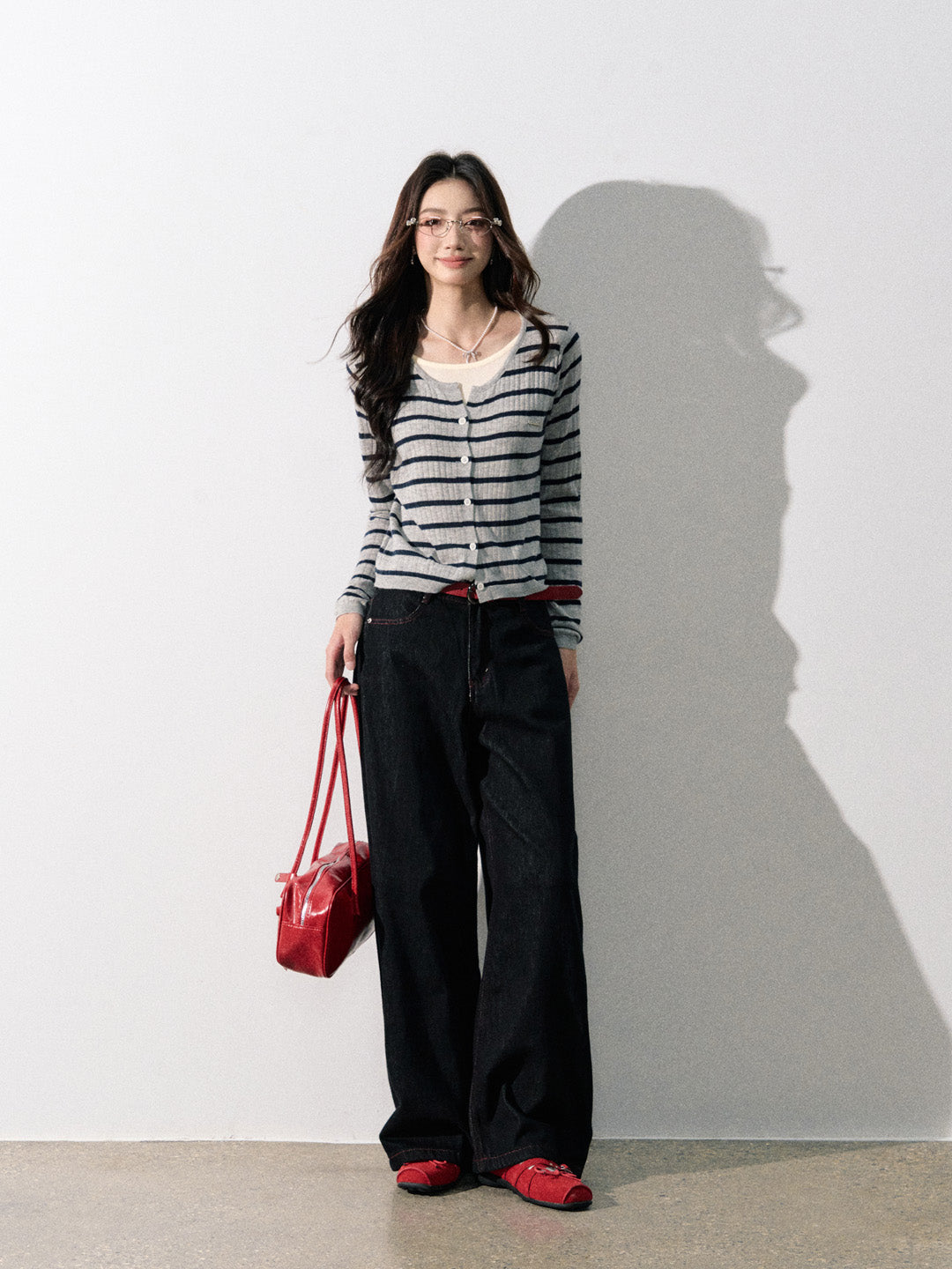 Lafreedom LAF350823 Striped patchwork knitted cardigan