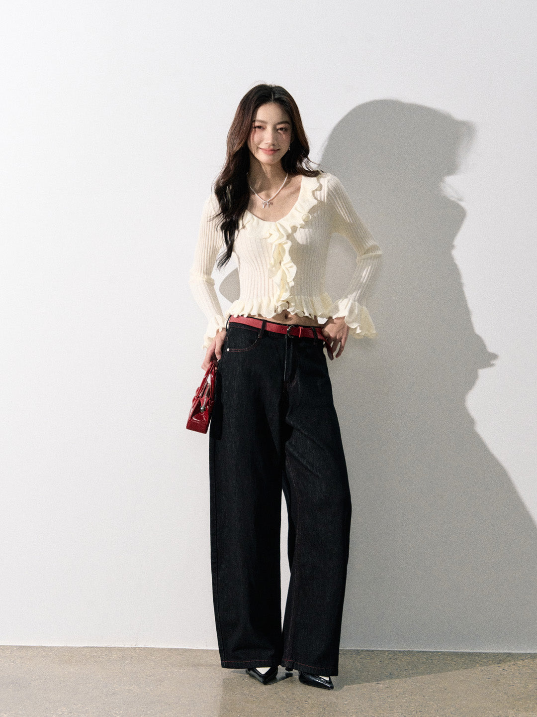 Lafreedom LAF350826 Ruffle knit cardigan