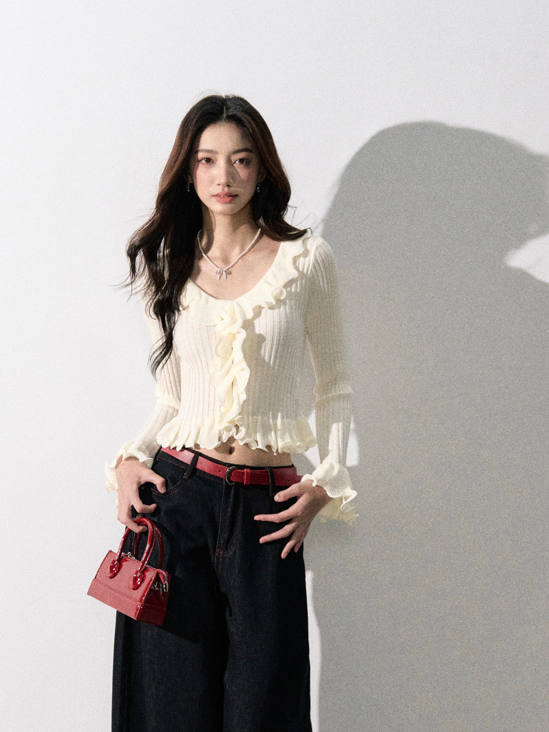 Lafreedom LAF350826 Ruffle knit cardigan