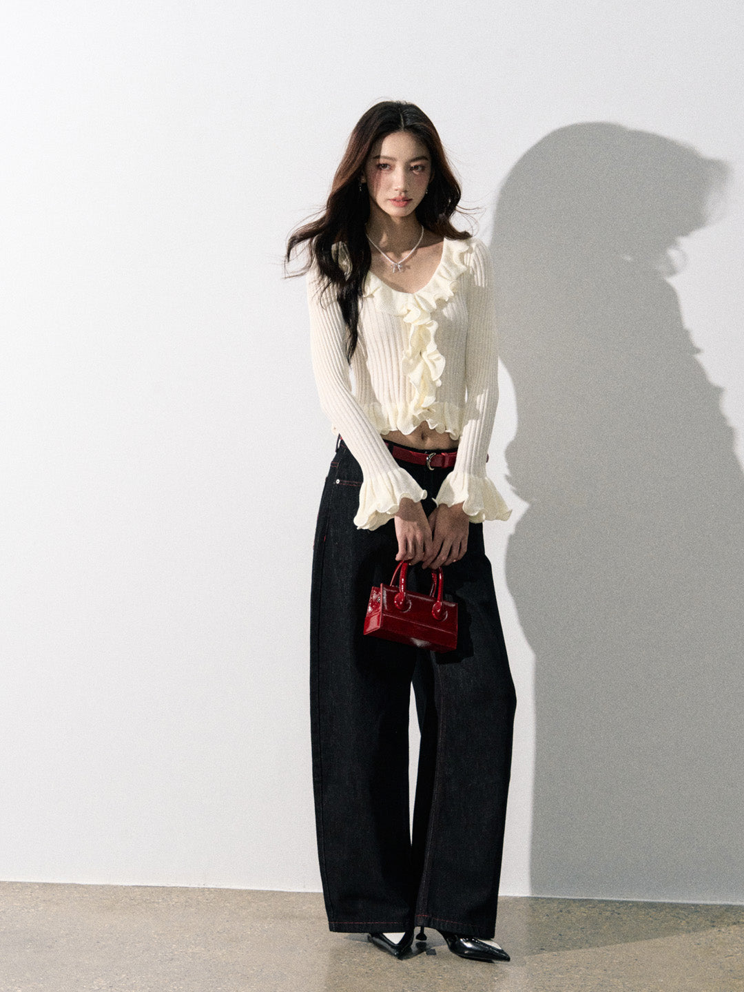 Lafreedom LAF350826 Ruffle knit cardigan